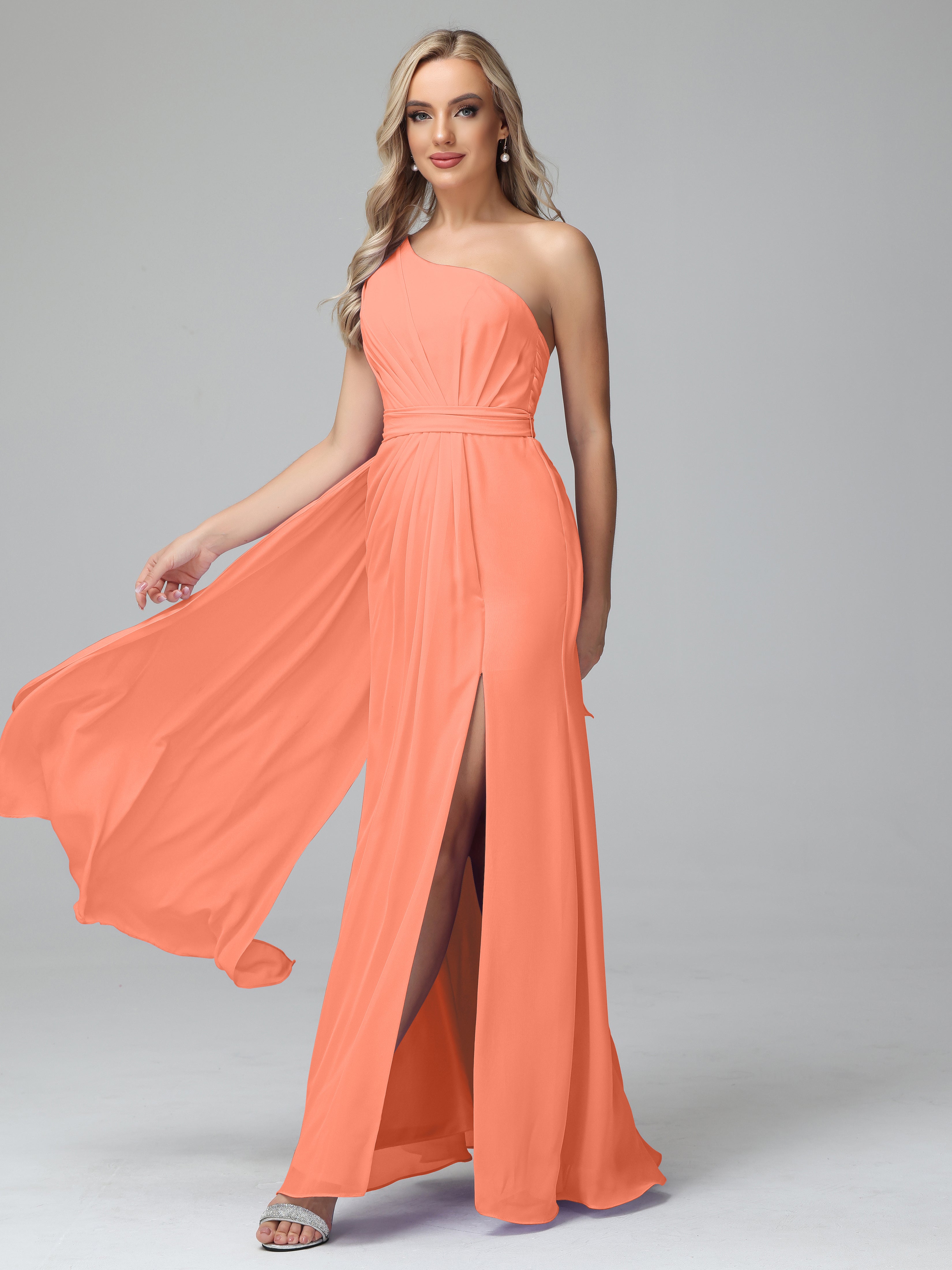 Daphne One Shoulder Chiffon Bridesmaid Dresses With Split