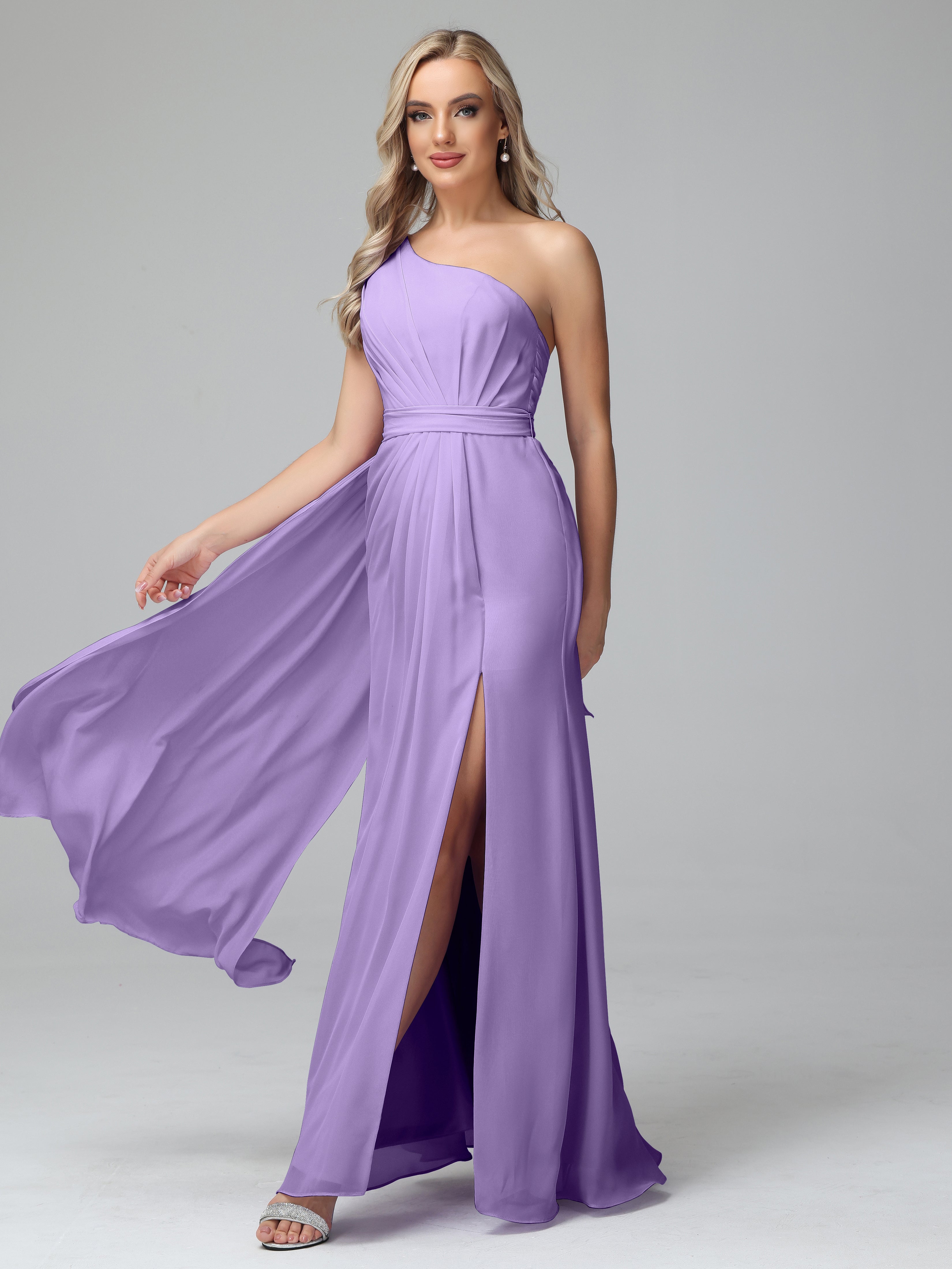 Daphne One Shoulder Chiffon Bridesmaid Dresses With Split