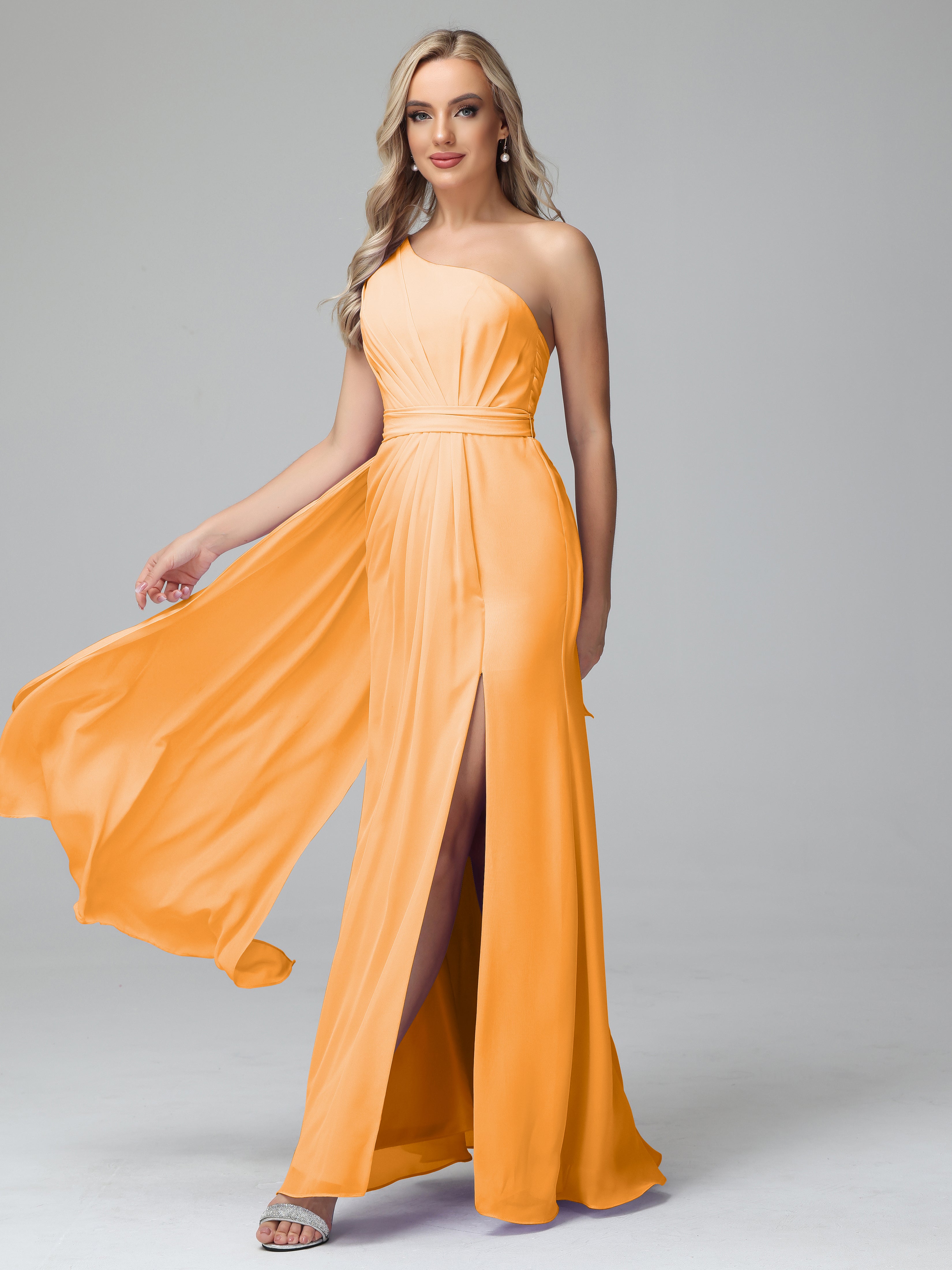 Daphne One Shoulder Chiffon Bridesmaid Dresses With Split