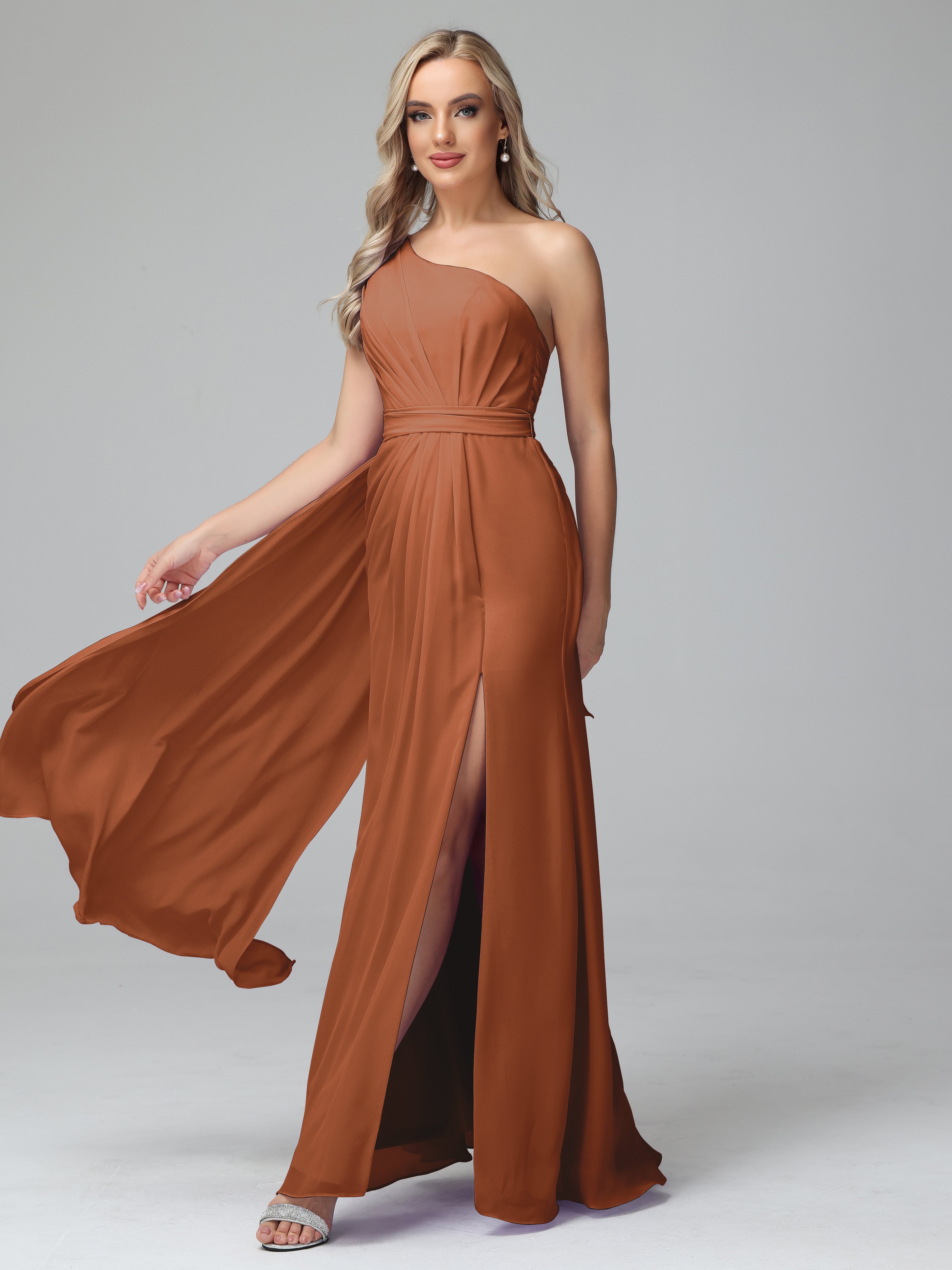 Daphne One Shoulder Chiffon Bridesmaid Dresses With Split