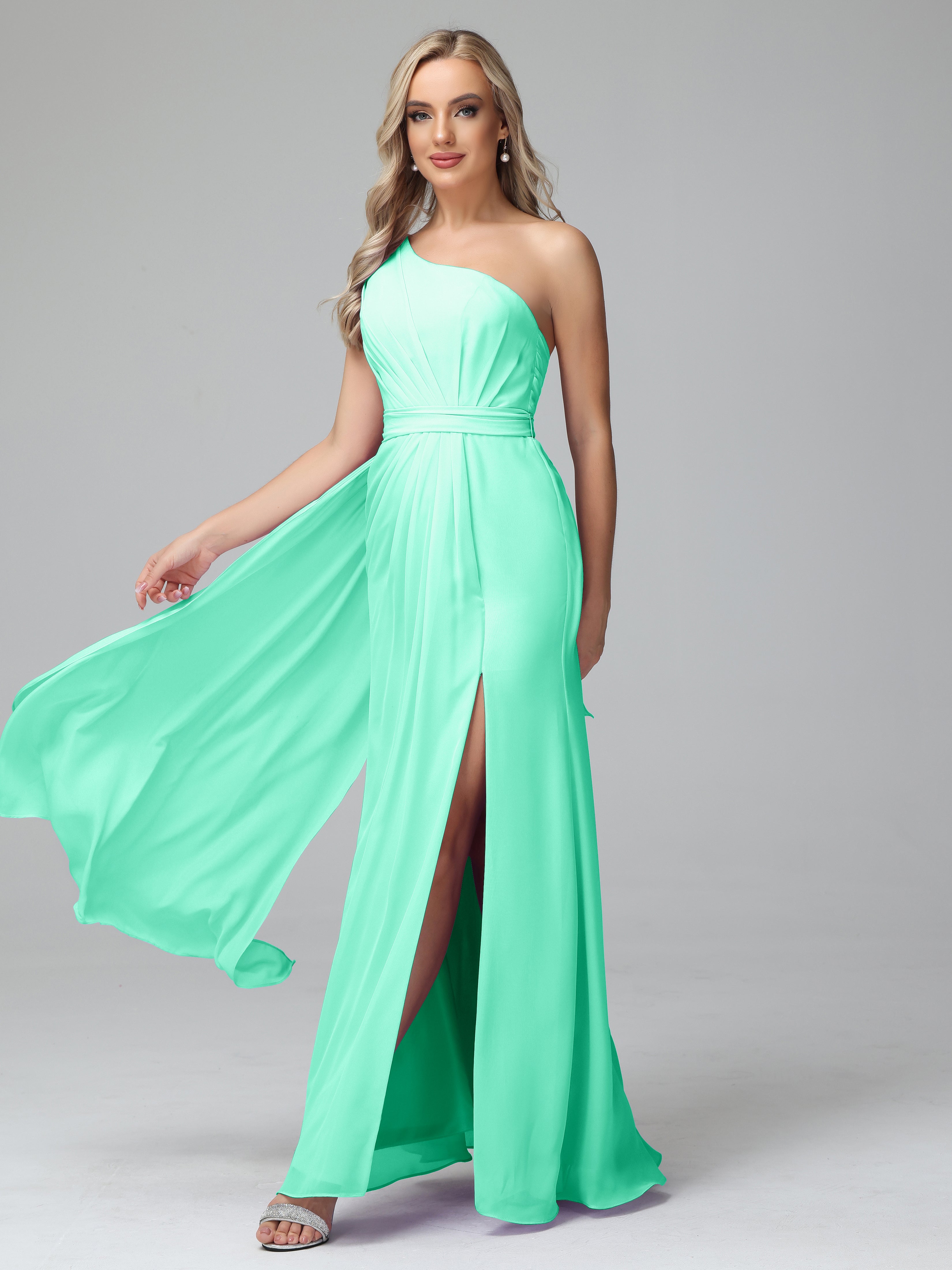 Daphne One Shoulder Chiffon Bridesmaid Dresses With Split