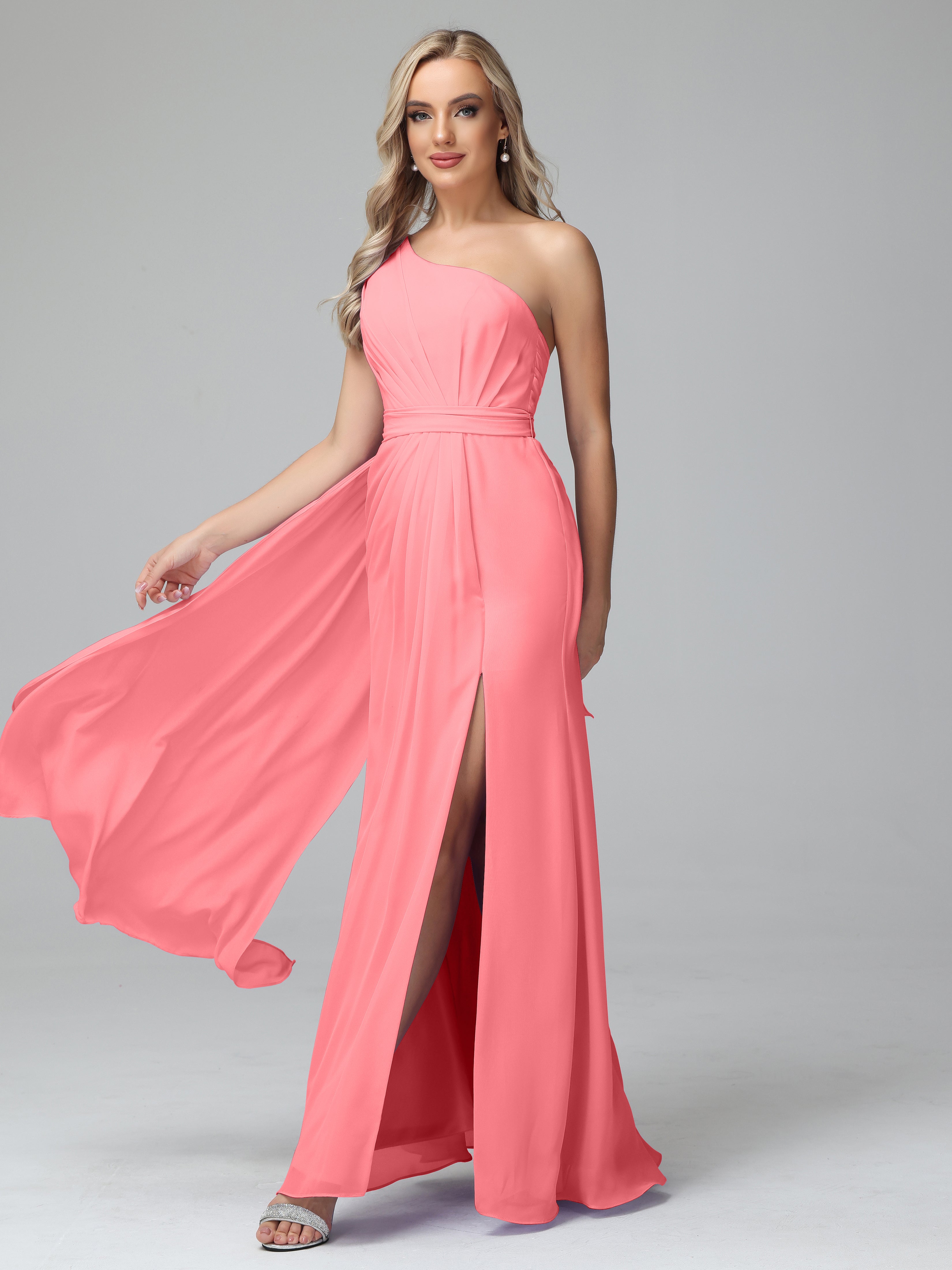 Daphne One Shoulder Chiffon Bridesmaid Dresses With Split