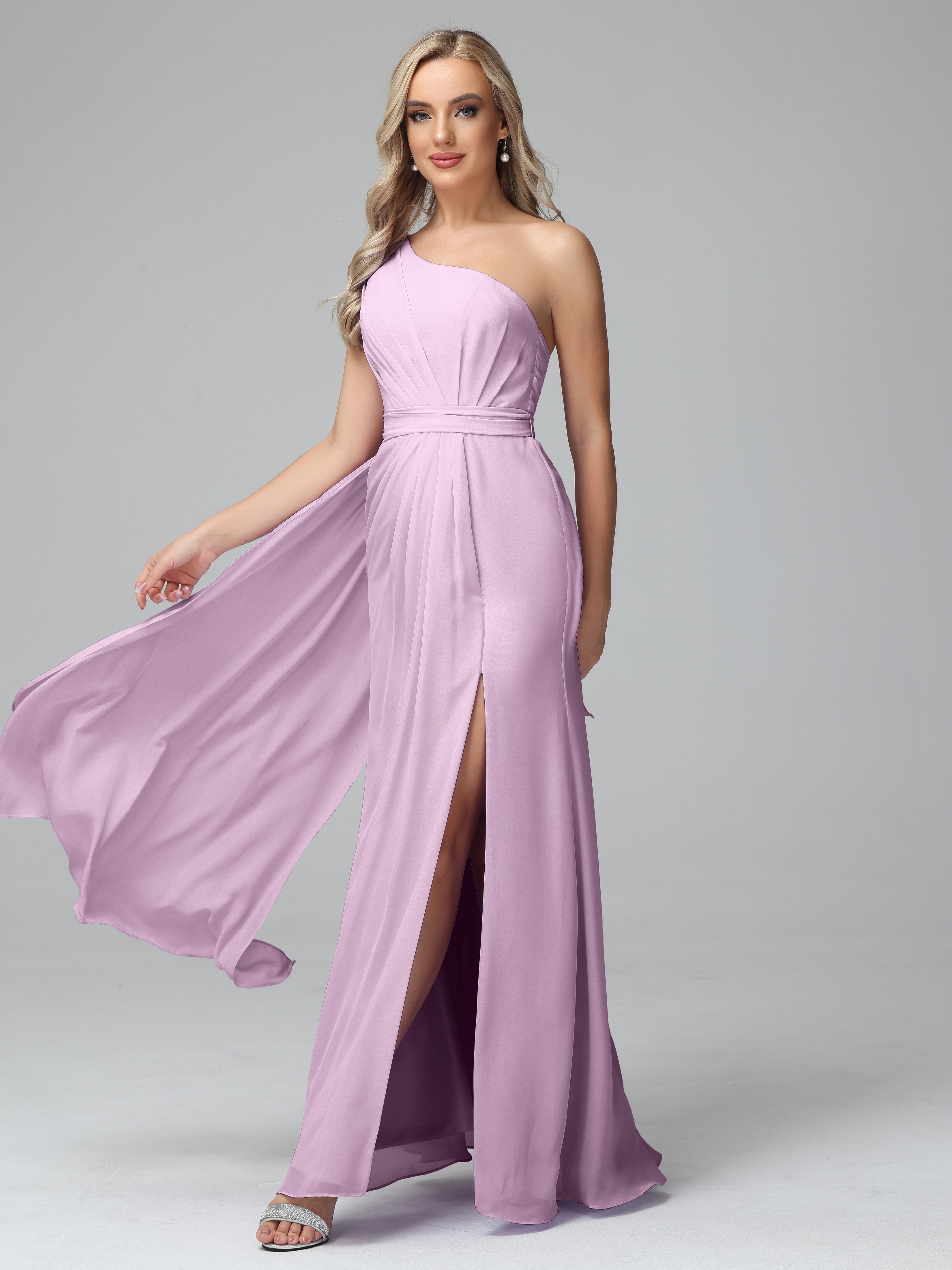 Daphne One Shoulder Chiffon Bridesmaid Dresses With Split