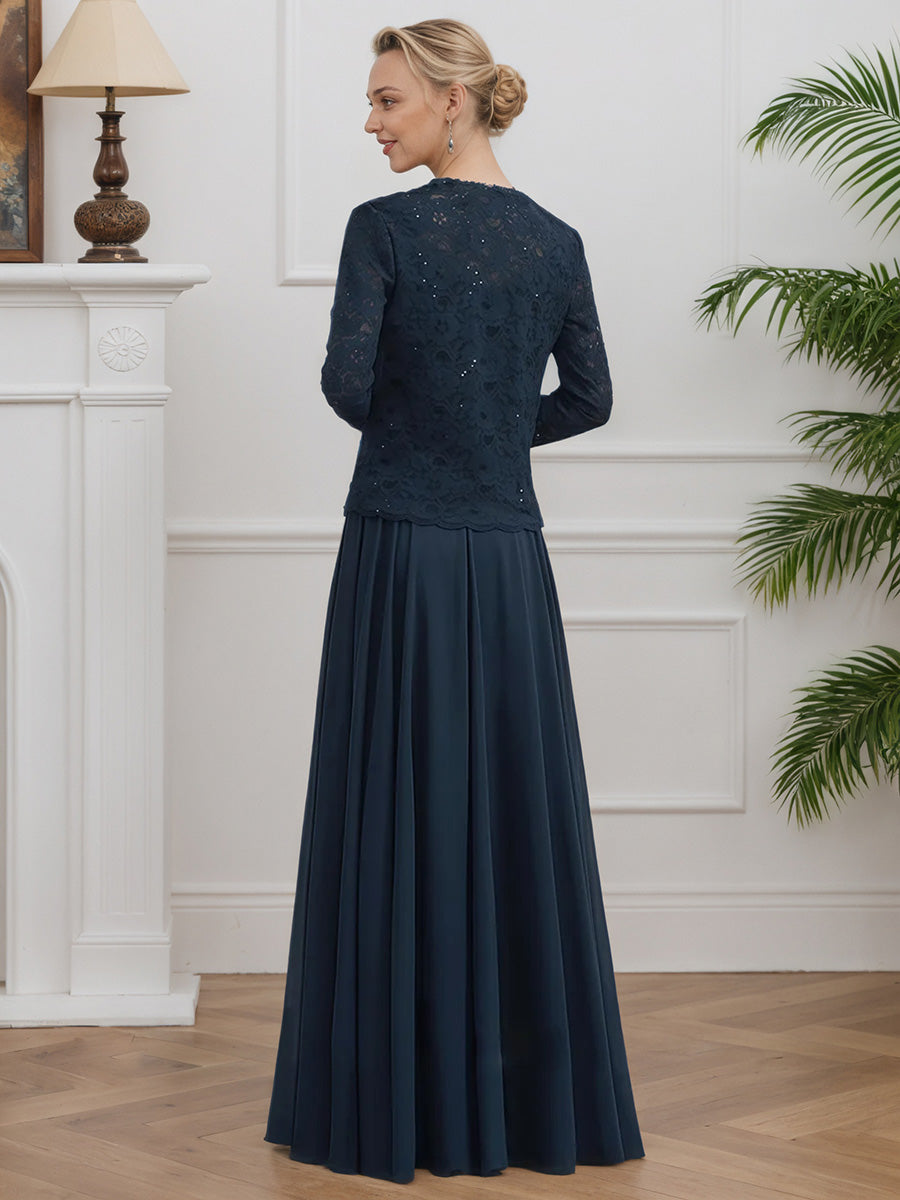 Cicinia Dark Navy Mother Of The Bride Dresses Chiffon Lace with Jacket Long A-Line