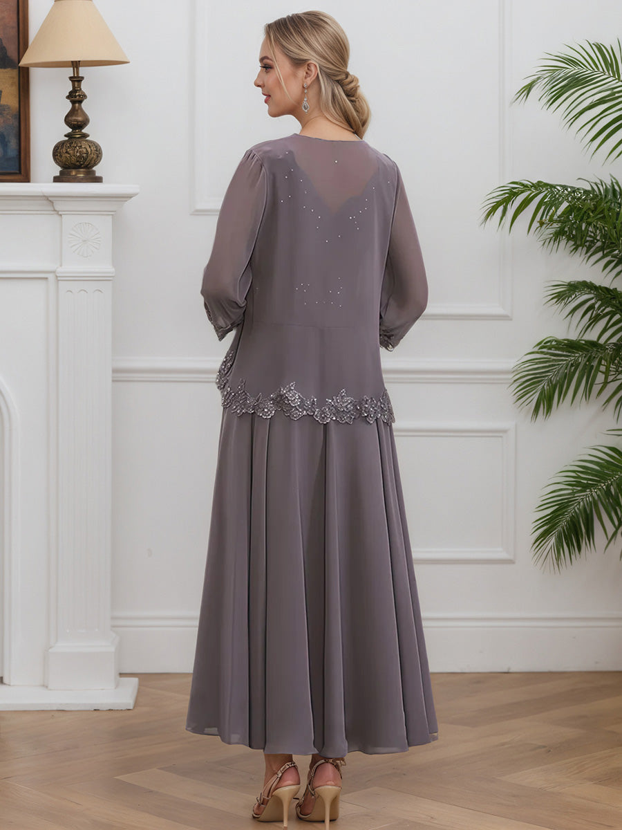 Cicinia Dusk Mother Of The Bride Dresses Chiffon Lace with Jacket Short Beading Ankle Length