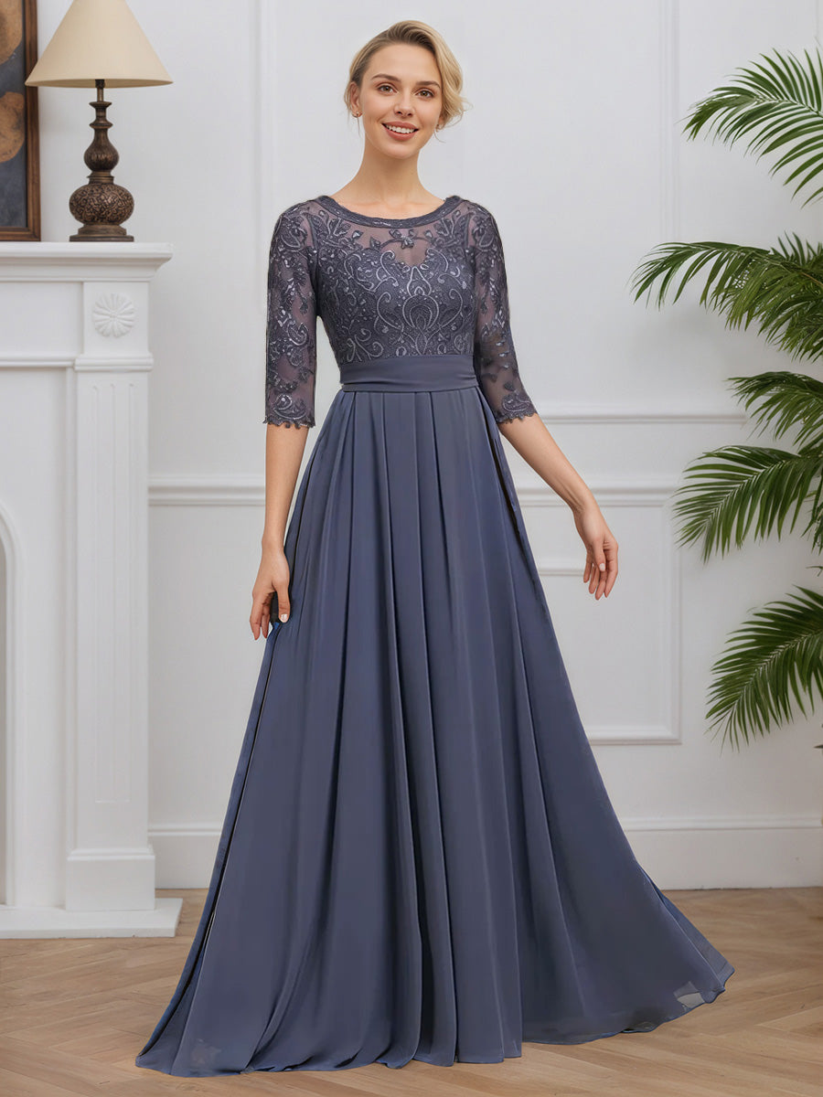 Cicinia Stormy Mother Of The Bride Dresses Chiffon Lace A-Line Round Neck Floor Length