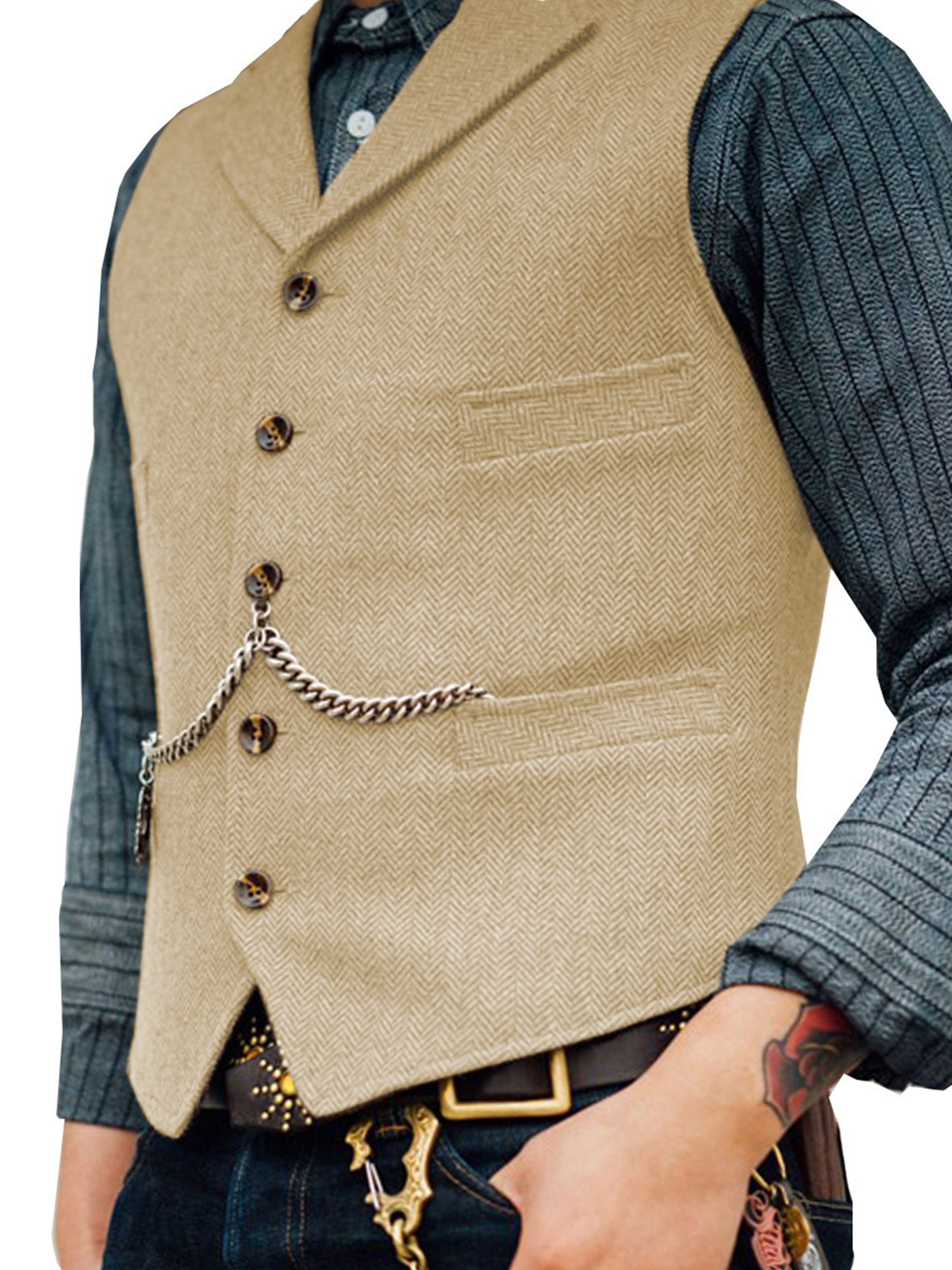 Wedding Groom Best Man Vest Herringbone Business Slim