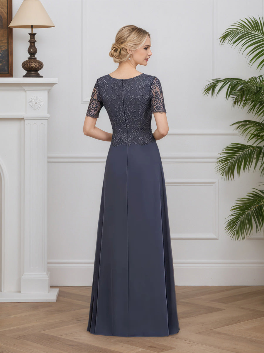 Cicinia Stormy Mother Of The Bride Dresses Chiffon Lace A-Line Zip Back Floor Length Short Sleeves