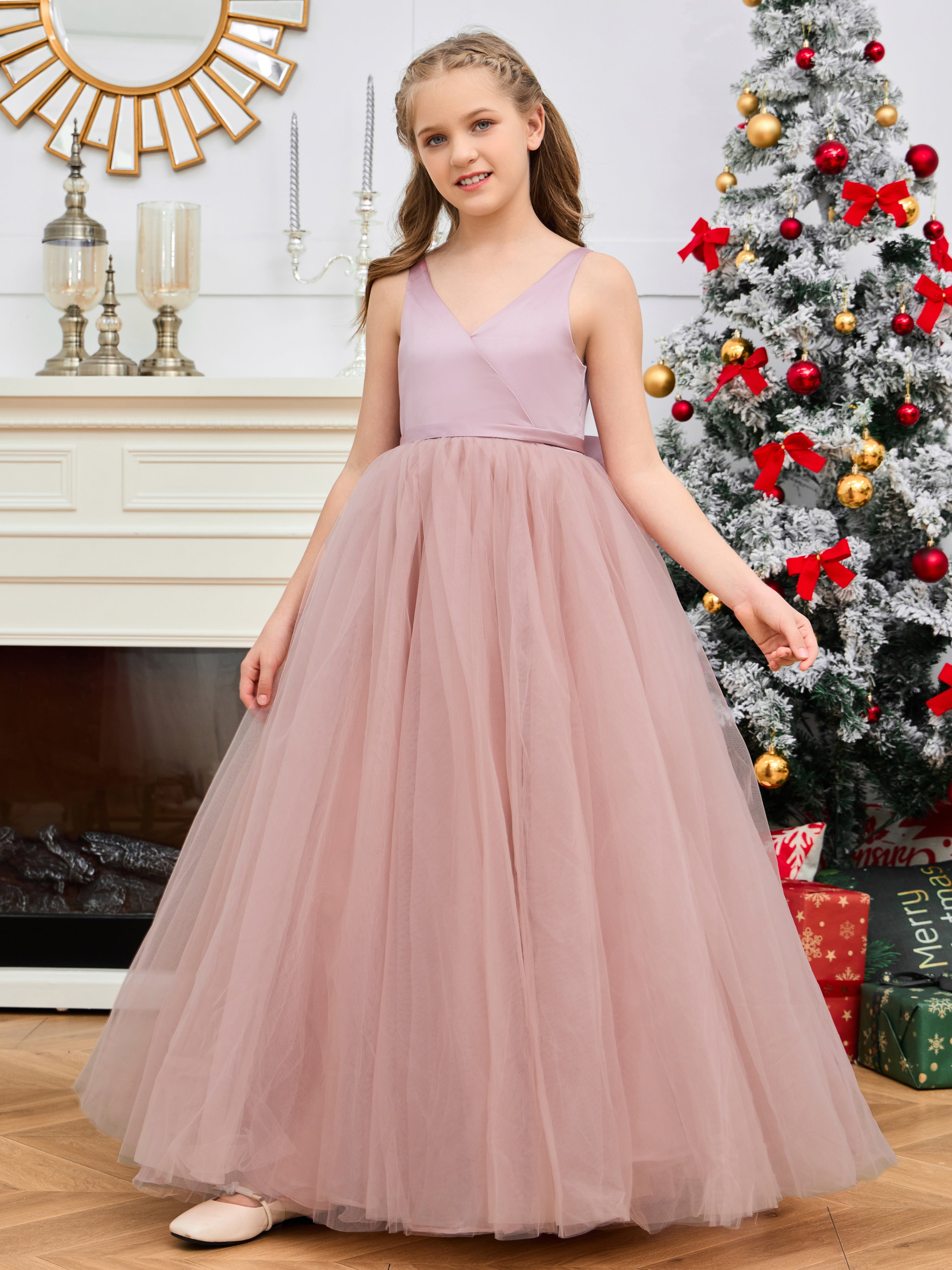 Floor-Length Tulle Junior Bridesmaid Dress