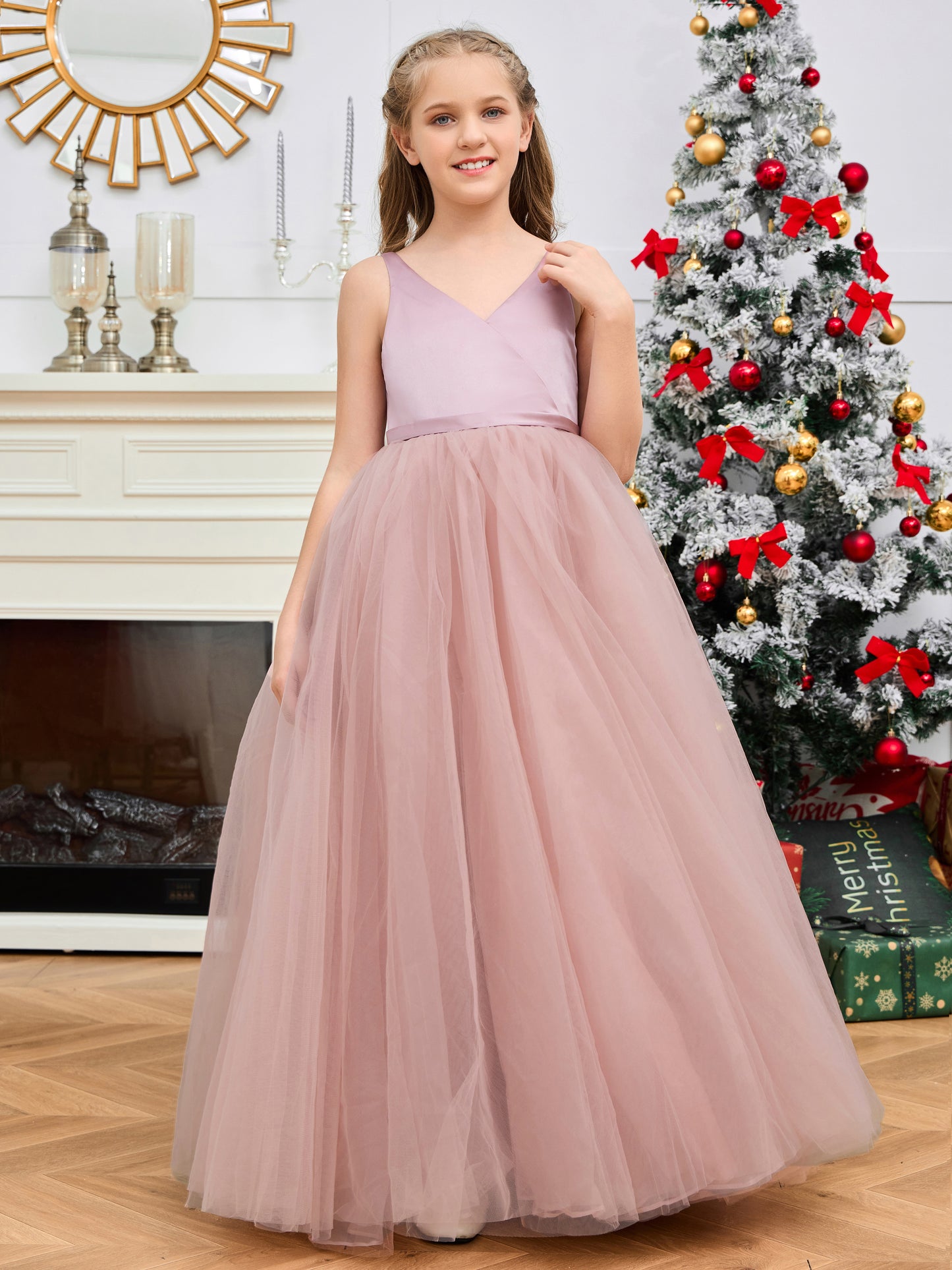 Floor-Length Tulle Junior Bridesmaid Dress