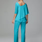 Half Sleeves Chiffon Mother of the Bride Dress Pant Suits With Beading