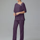 Half Sleeves Chiffon Mother of the Bride Dress Pant Suits With Beading