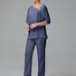 Half Sleeves Chiffon Mother of the Bride Dress Pant Suits With Beading