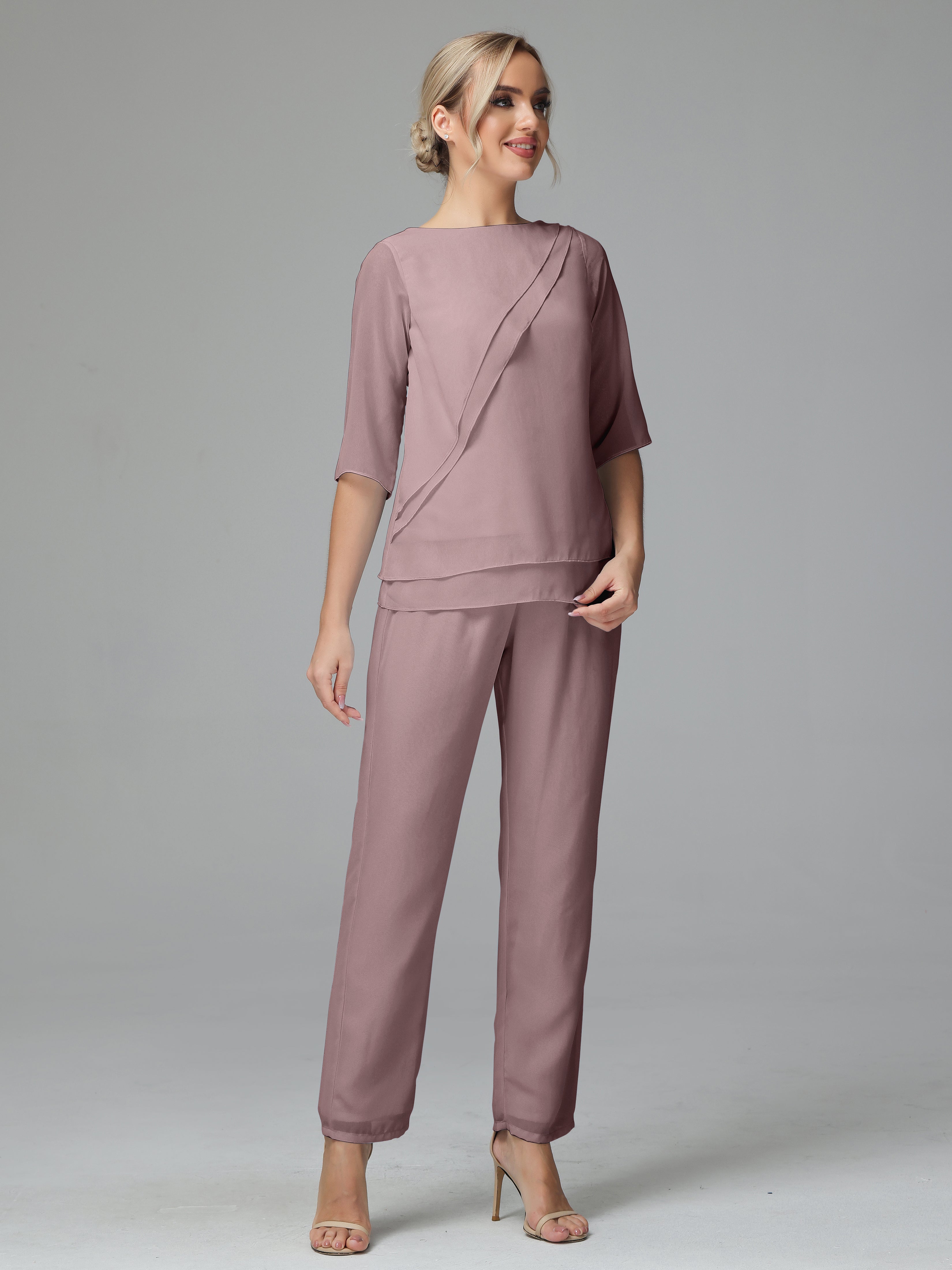 Half Sleeves 2 Pieces Mother Of The Bride Dress Pants Suits