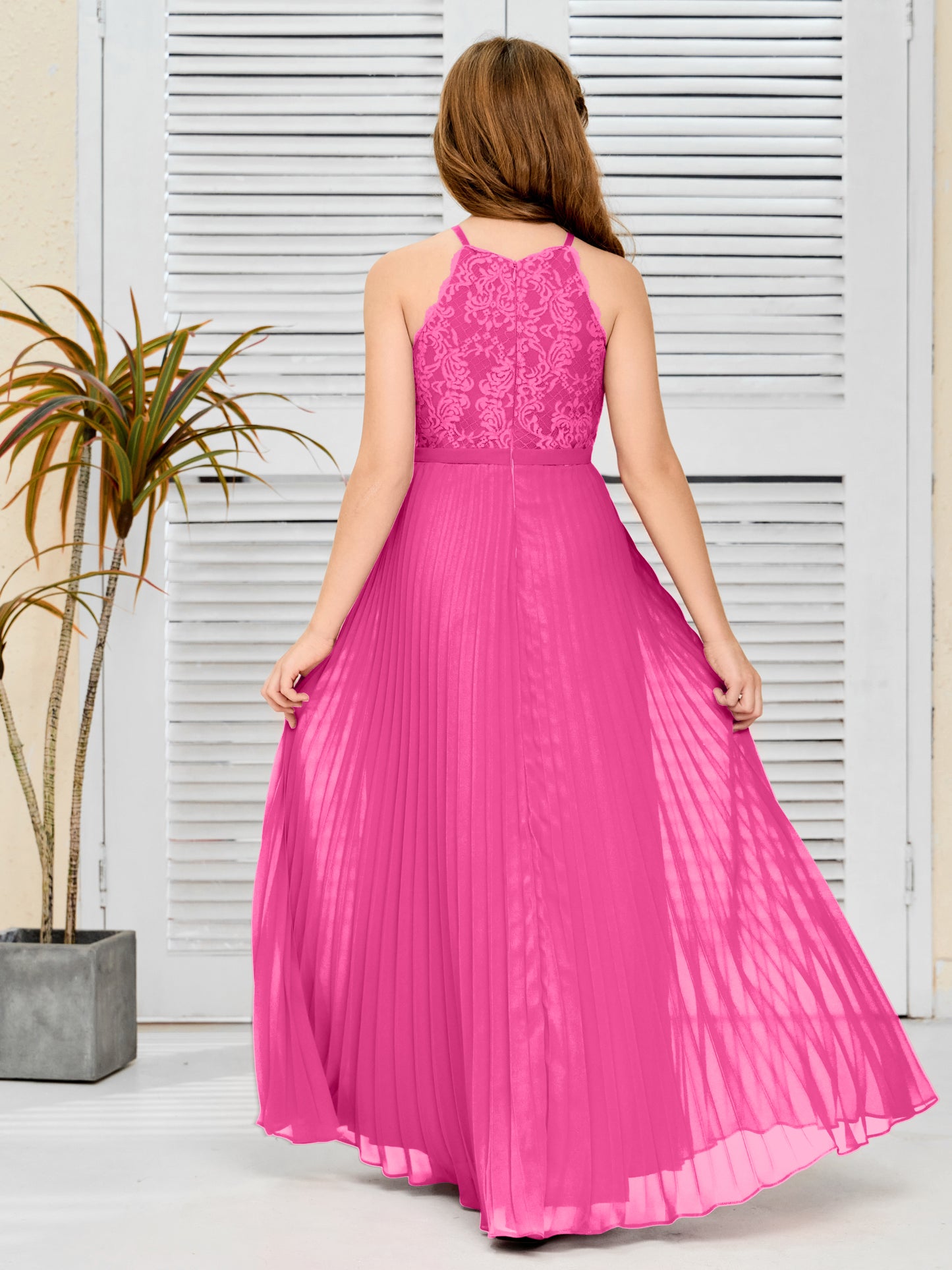 Halter Lace Sleeveless Junior Bridesmaid Dress