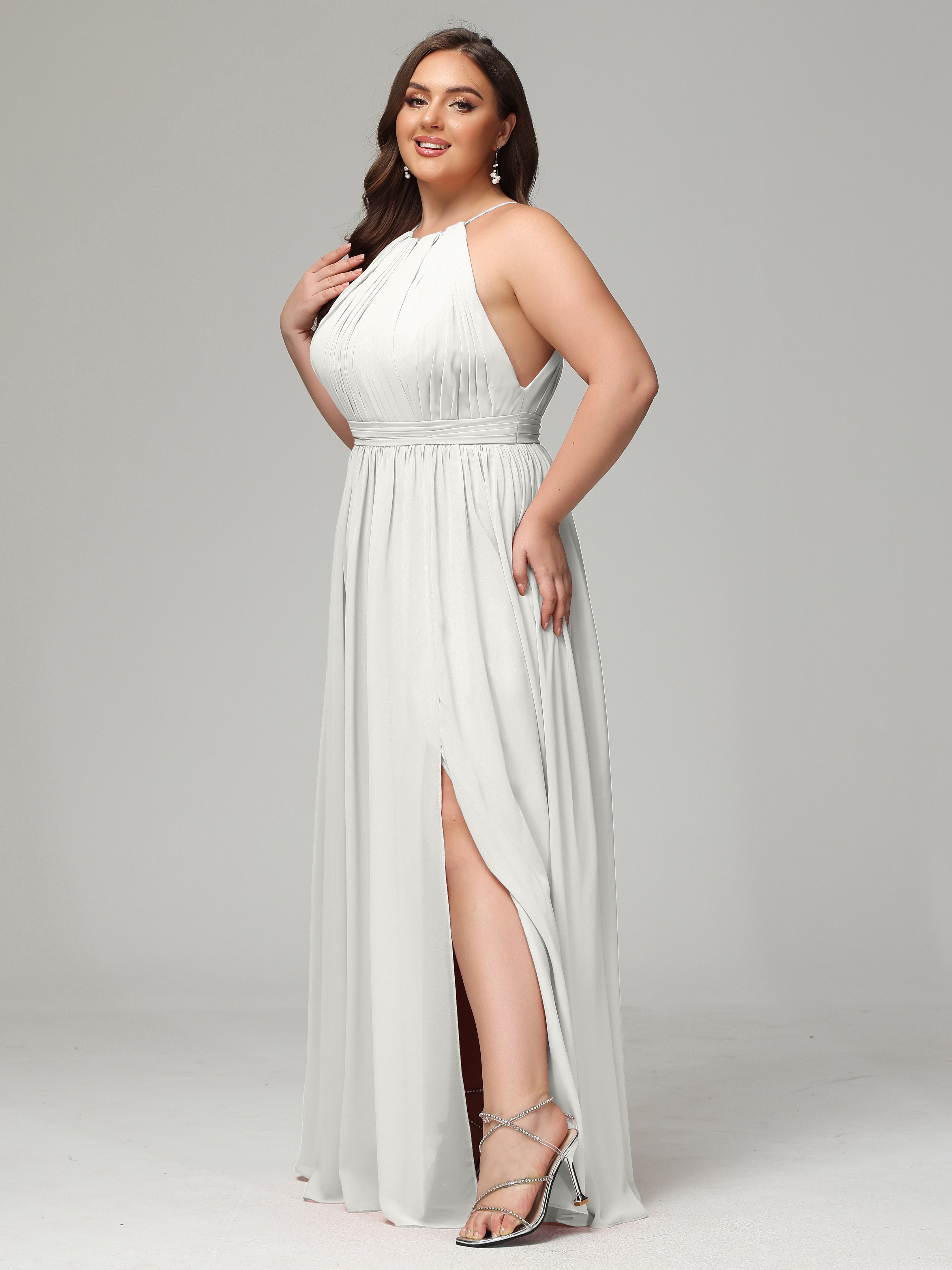 Halter Split Chiffon Long Plus Size Bridesmaid Dresses