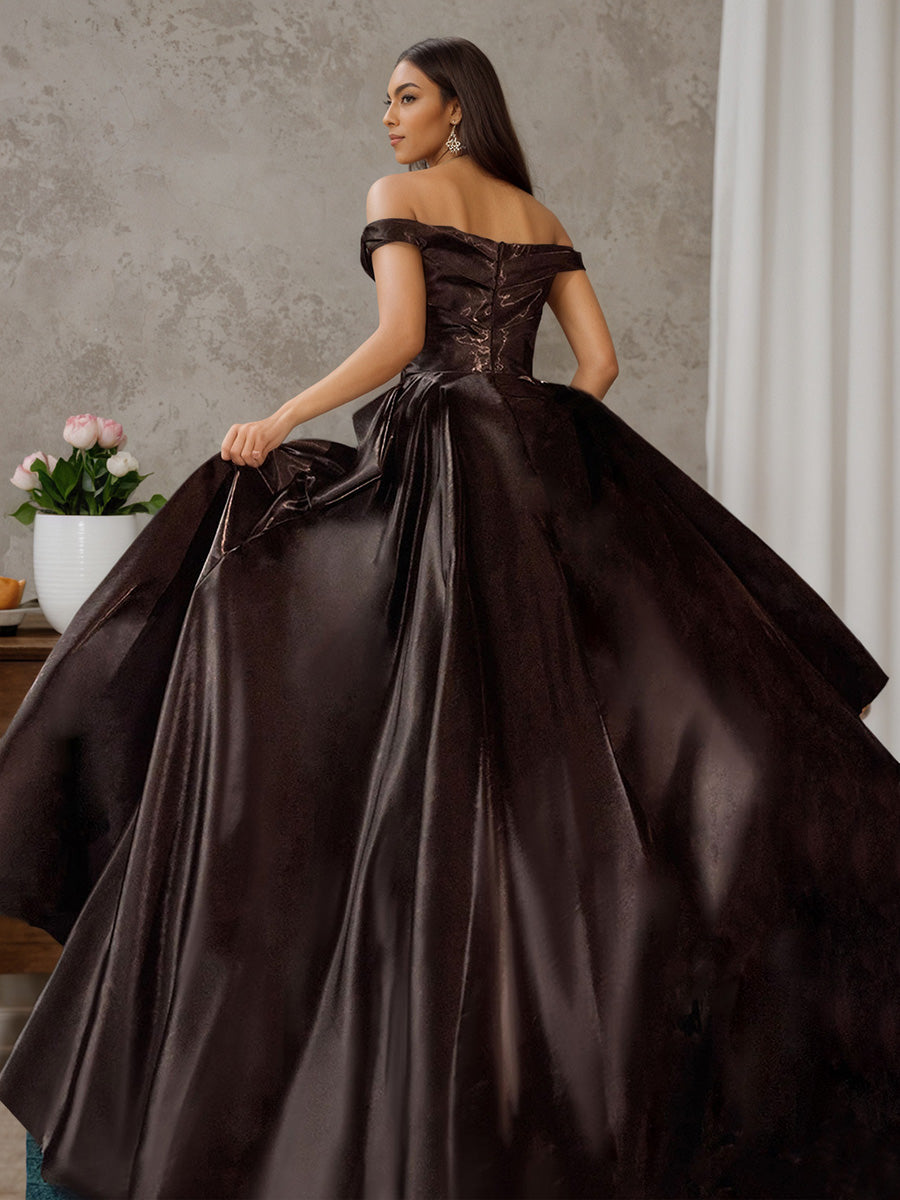Cicinia Black Prom Dresses Liquid Satin Off The Shoulder Sweep Train Evening Gown