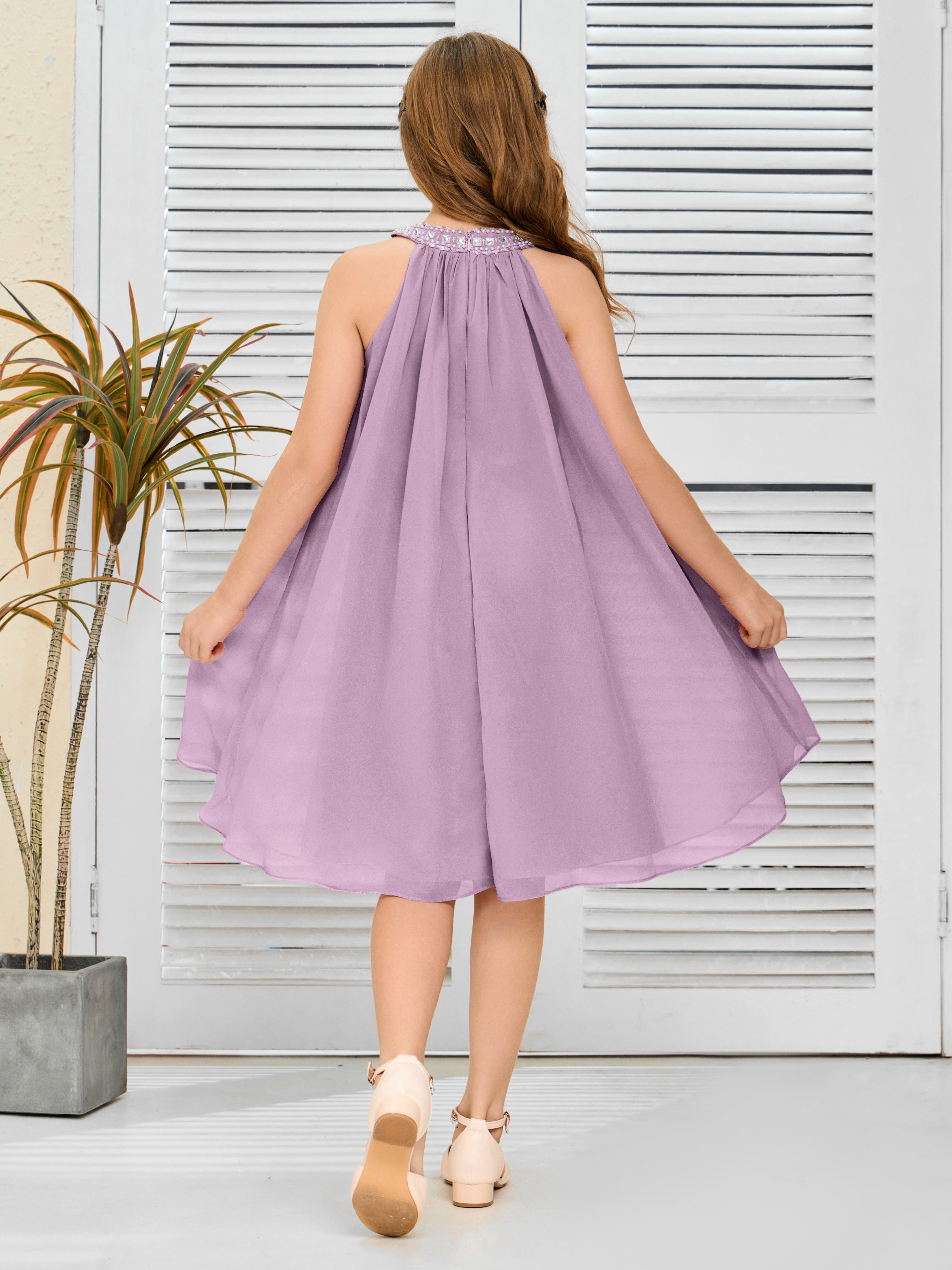 Jewel Knee Length Chiffon Junior Bridesmaid Dress With Beading