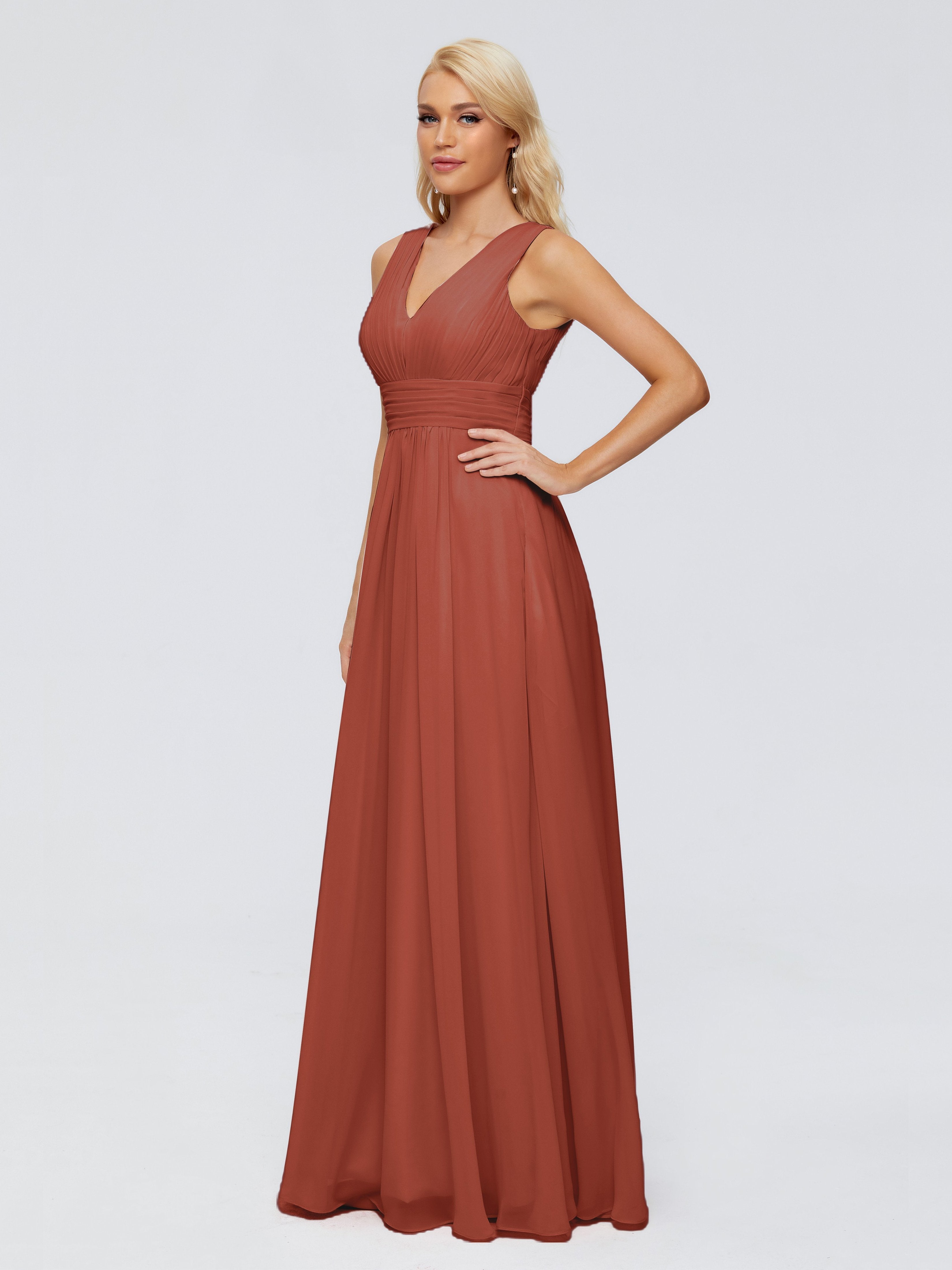 Bridesmaid Dresses In Rust Color Juliana Modest A-Line Chiffon Bridesm
