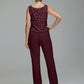 Jumpsuit Separates Scoop Illusion Floor-Length Chiffon Lace Mother of the Bride Dress