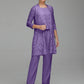 Jumpsuit Separates Scoop Illusion Floor-Length Chiffon Lace Mother of the Bride Dress