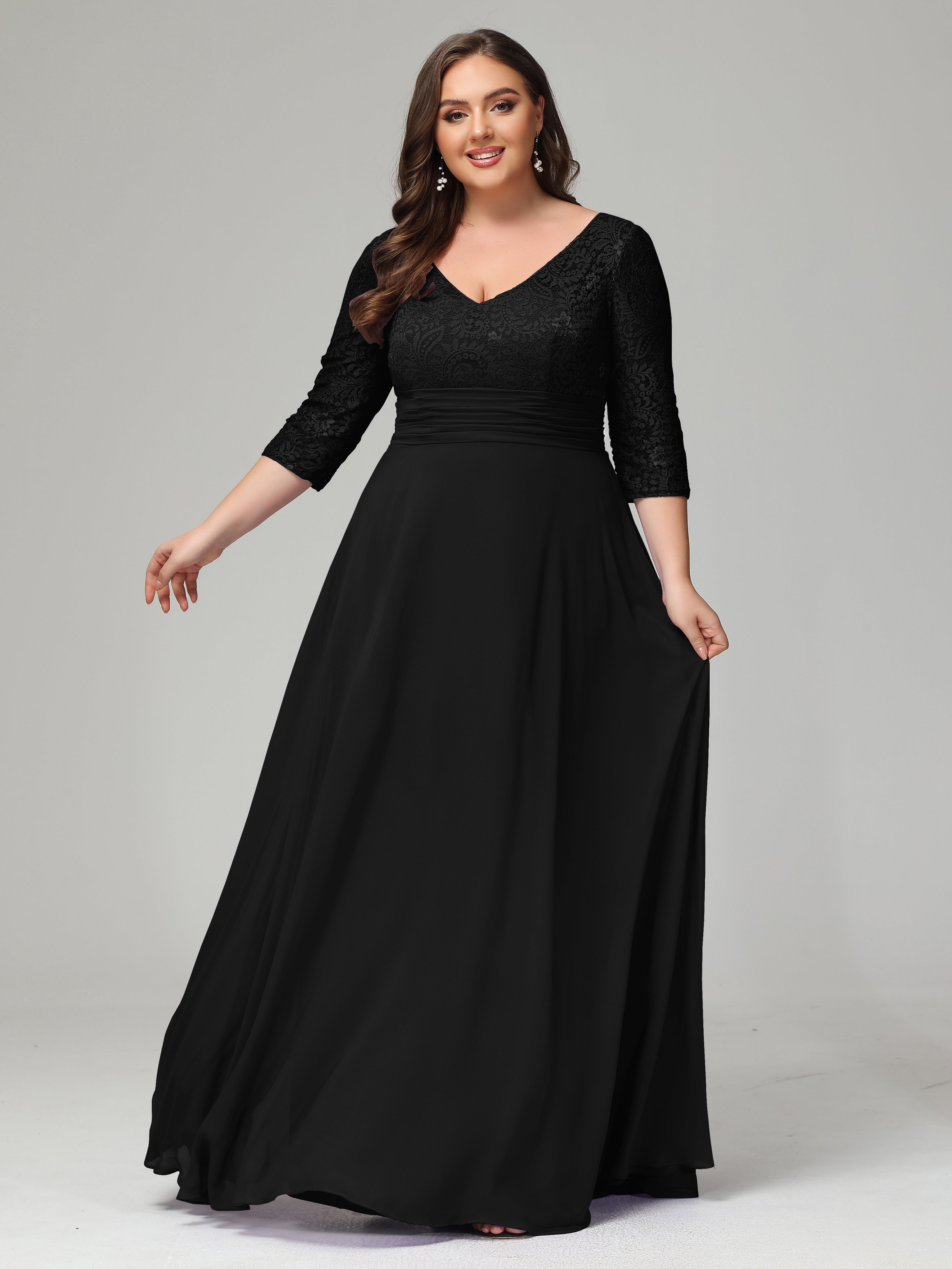 Lace 3 4 Length Sleeves Long Plus Size Bridesmaid Dresses