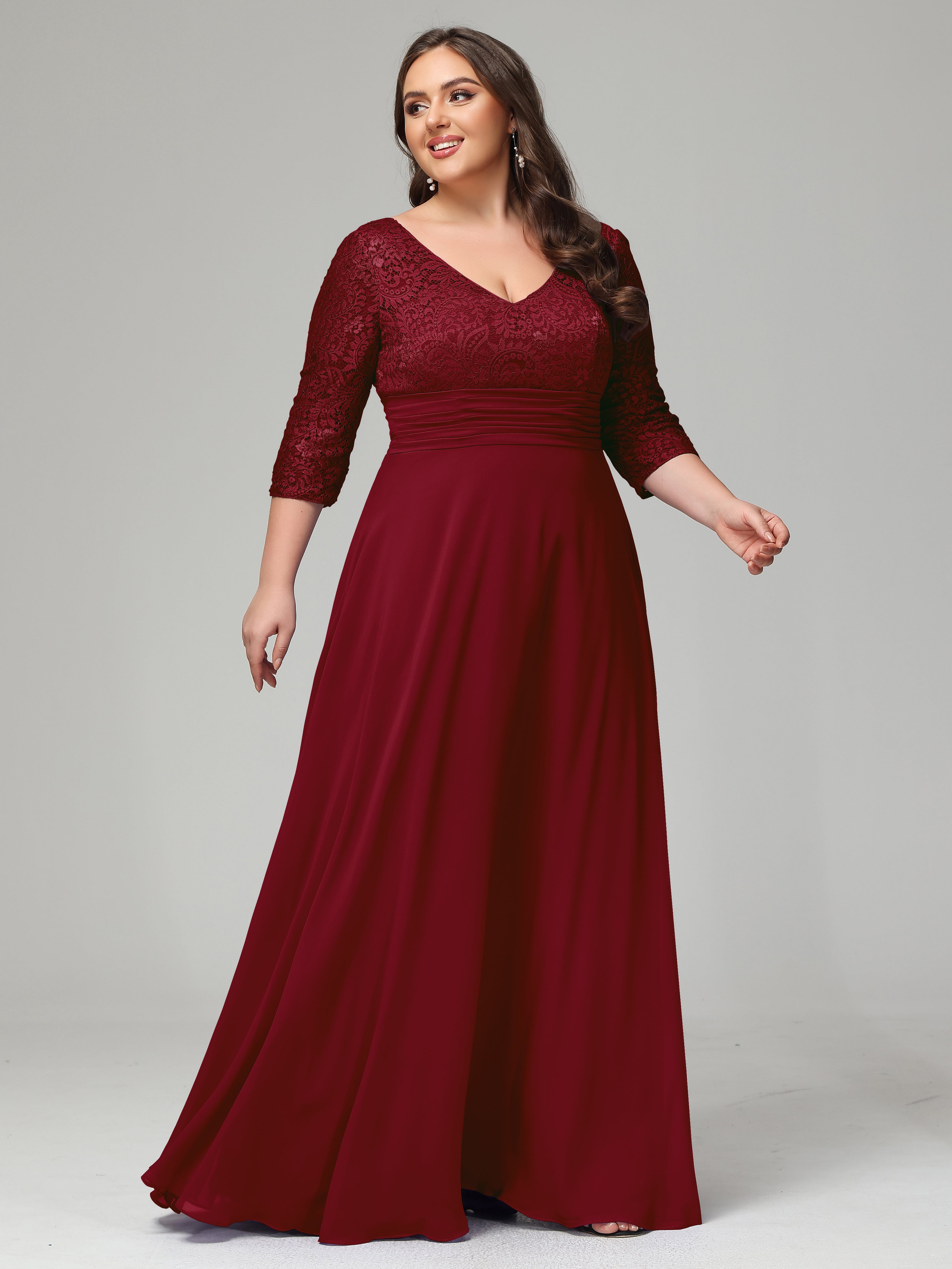 Lace 3 4 Length Sleeves Long Plus Size Bridesmaid Dresses