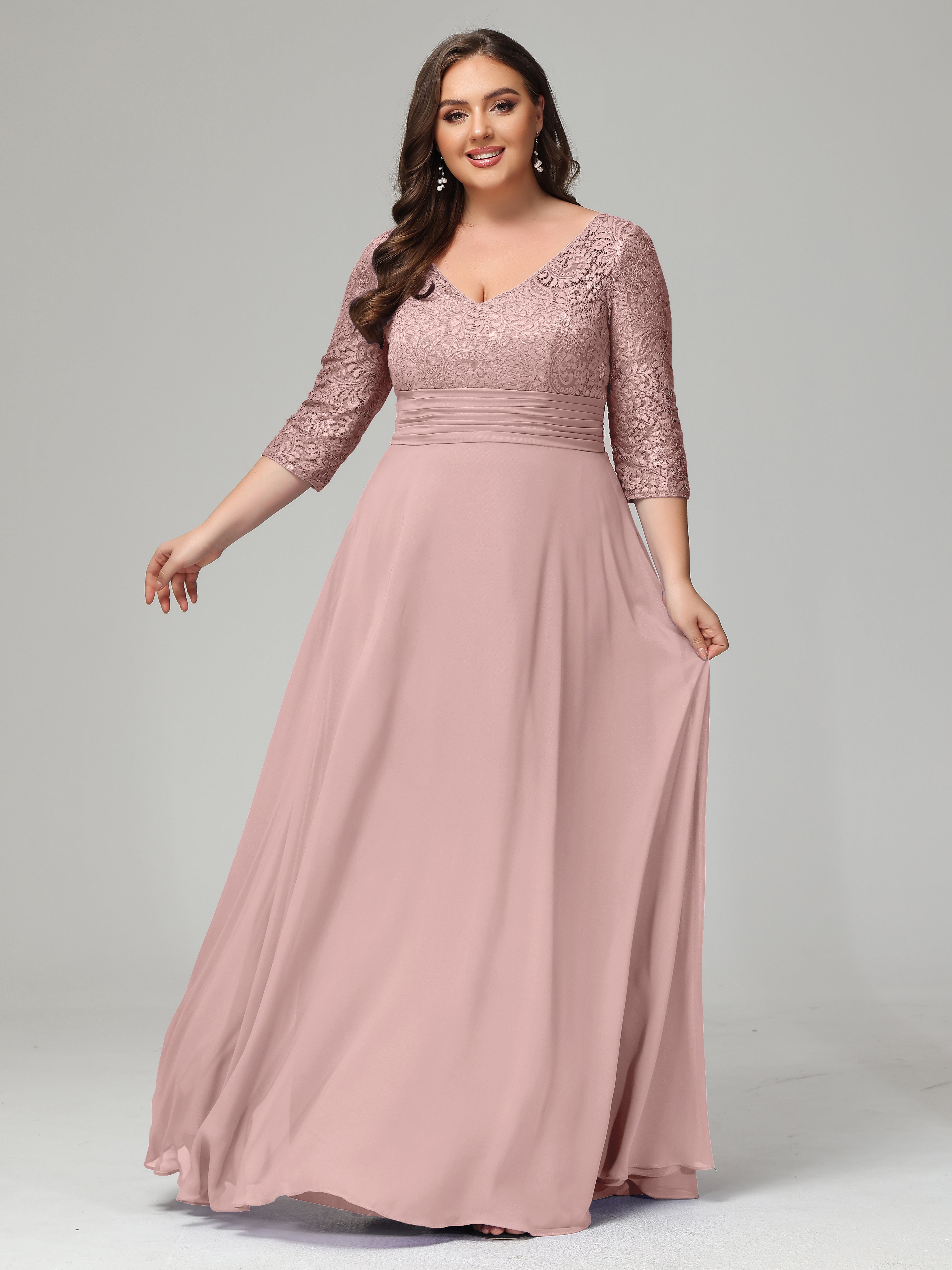 Lace 3 4 Length Sleeves Long Plus Size Bridesmaid Dresses