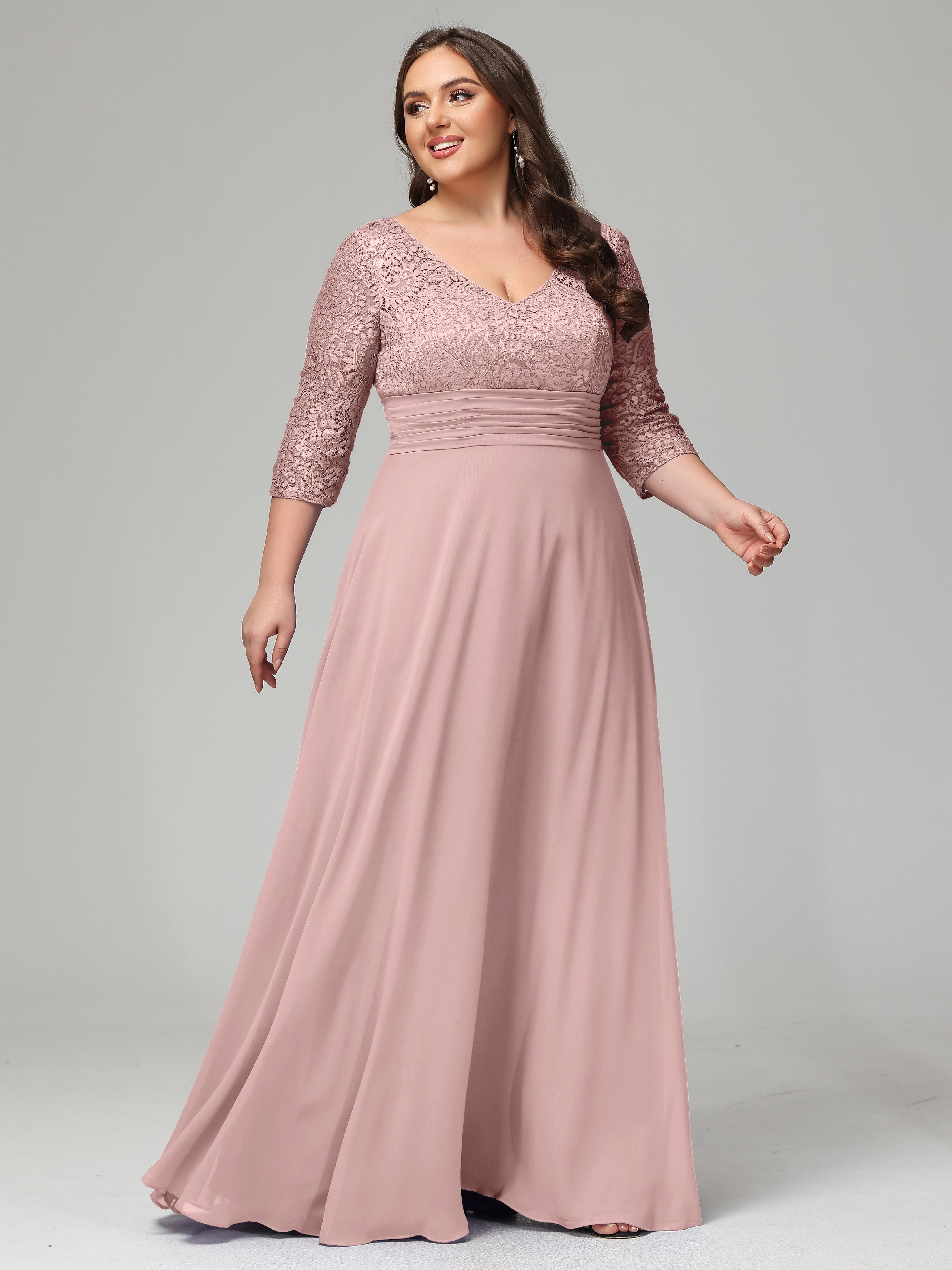 Lace 3 4 Length Sleeves Long Plus Size Bridesmaid Dresses