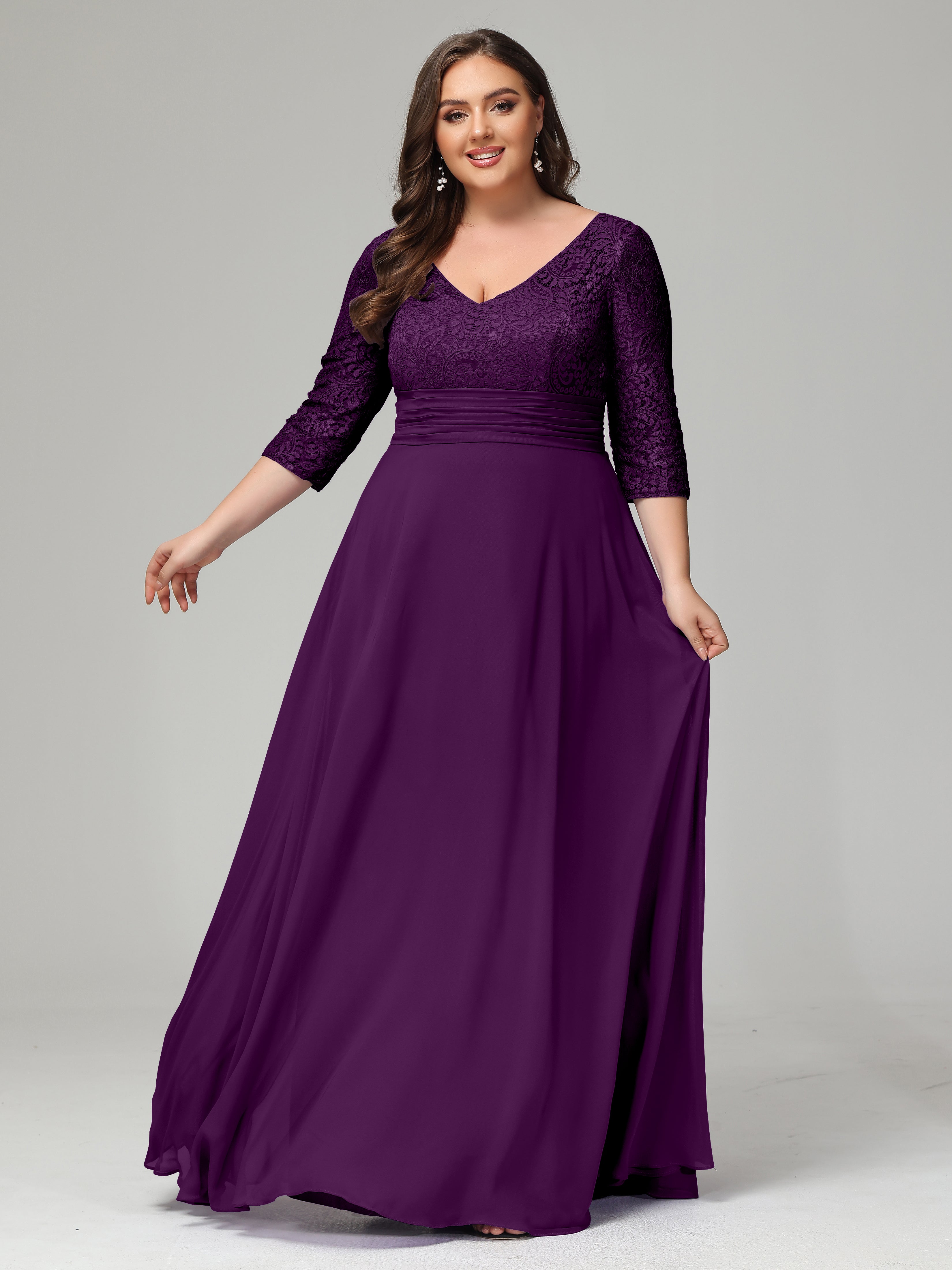 Lace 3 4 Length Sleeves Long Plus Size Bridesmaid Dresses