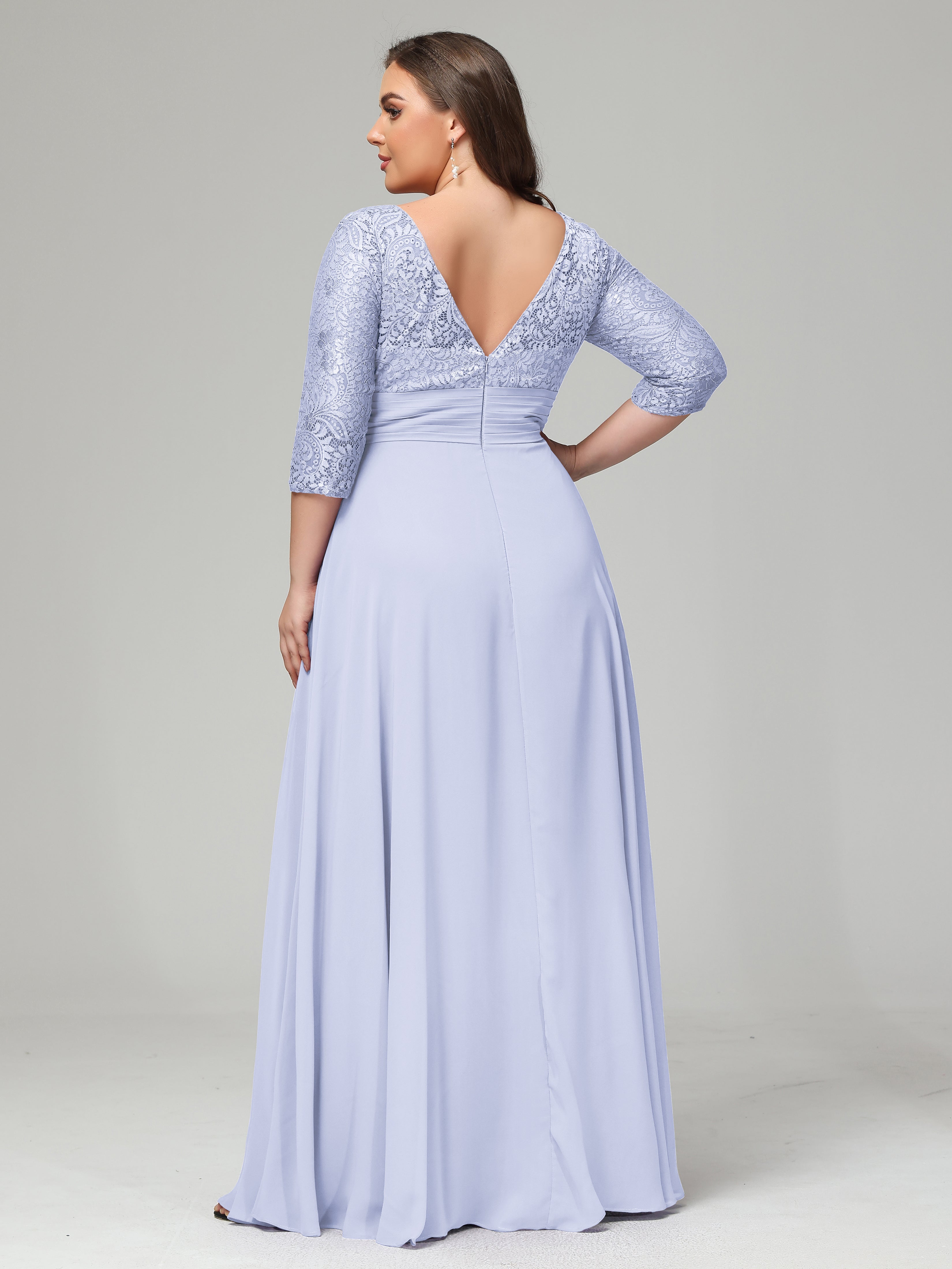 Lace 3 4 Length Sleeves Long Plus Size Bridesmaid Dresses