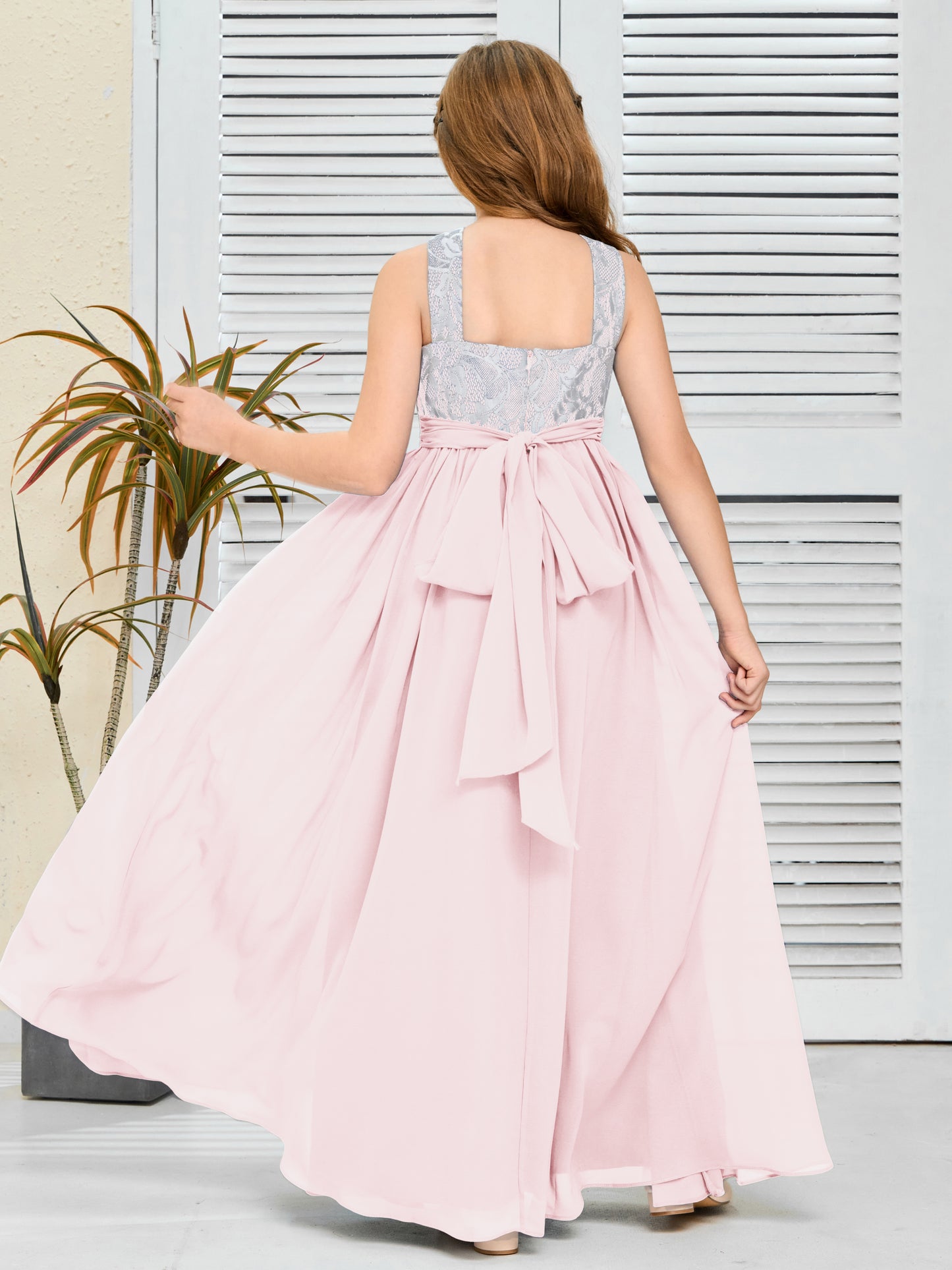 Lace Sleeveless Chiffon Junior Bridesmaid Dress With Belt