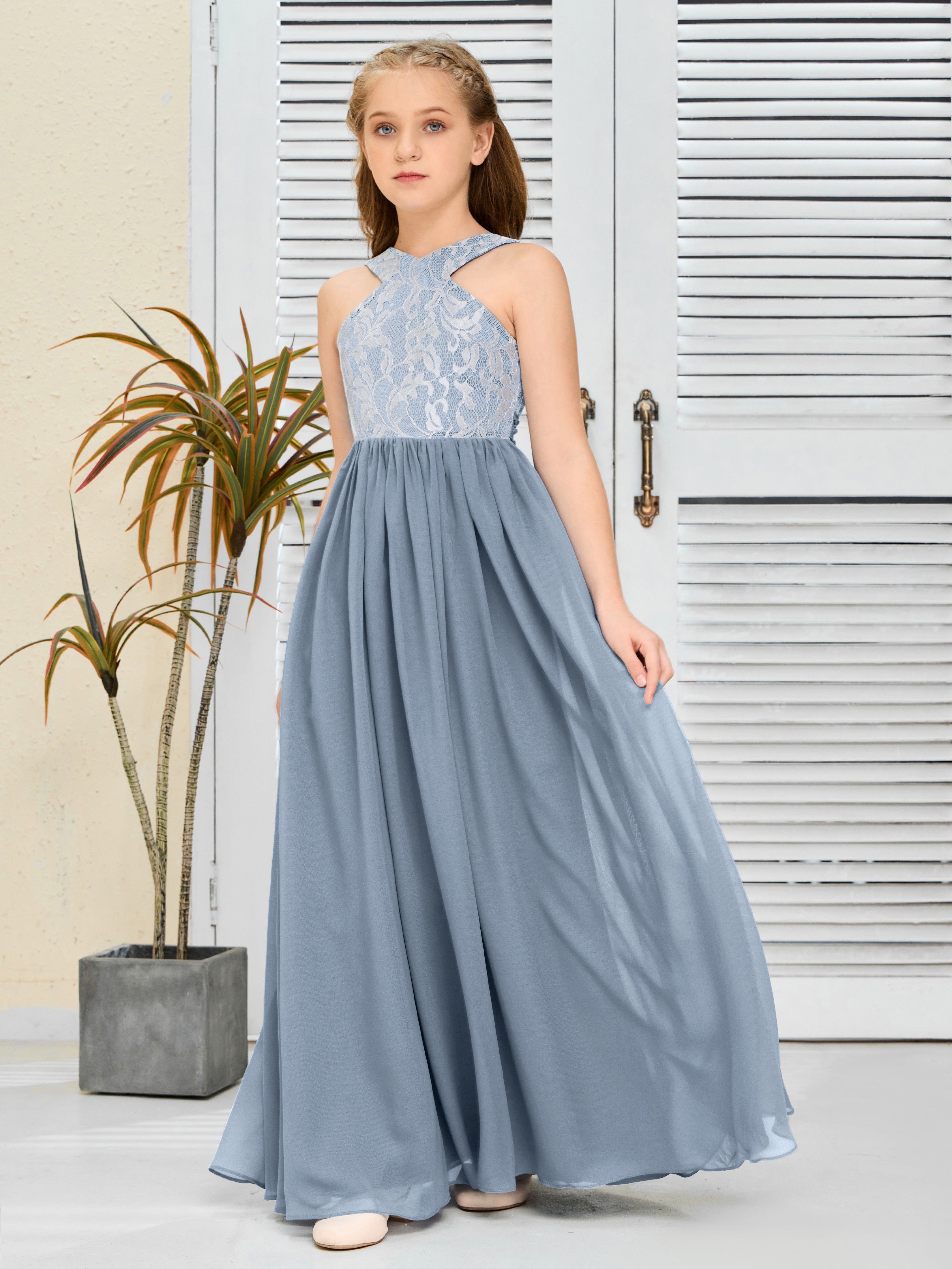 Lace Sleeveless Chiffon Junior Bridesmaid Dress With Belt