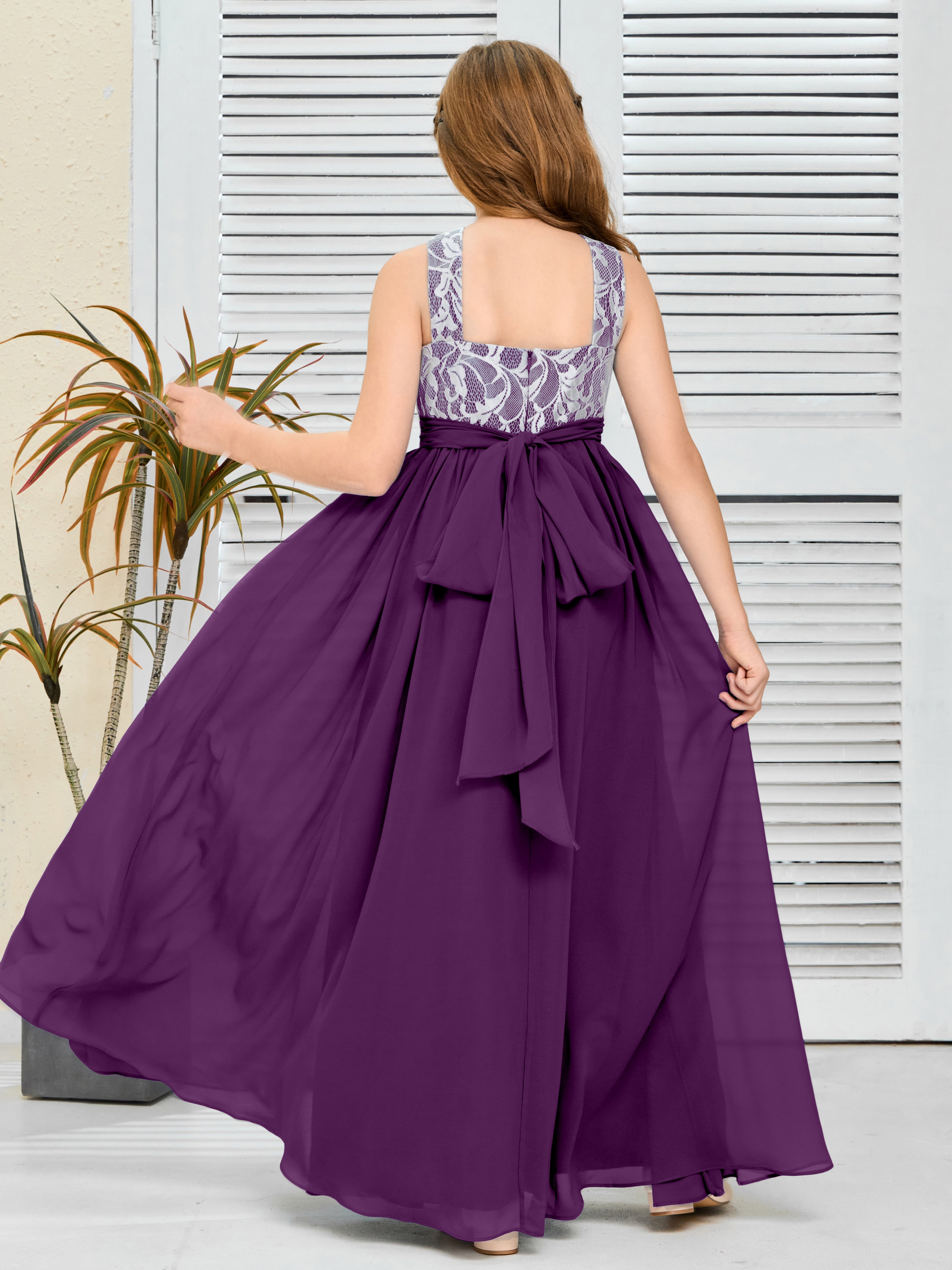 Lace Sleeveless Chiffon Junior Bridesmaid Dress With Belt