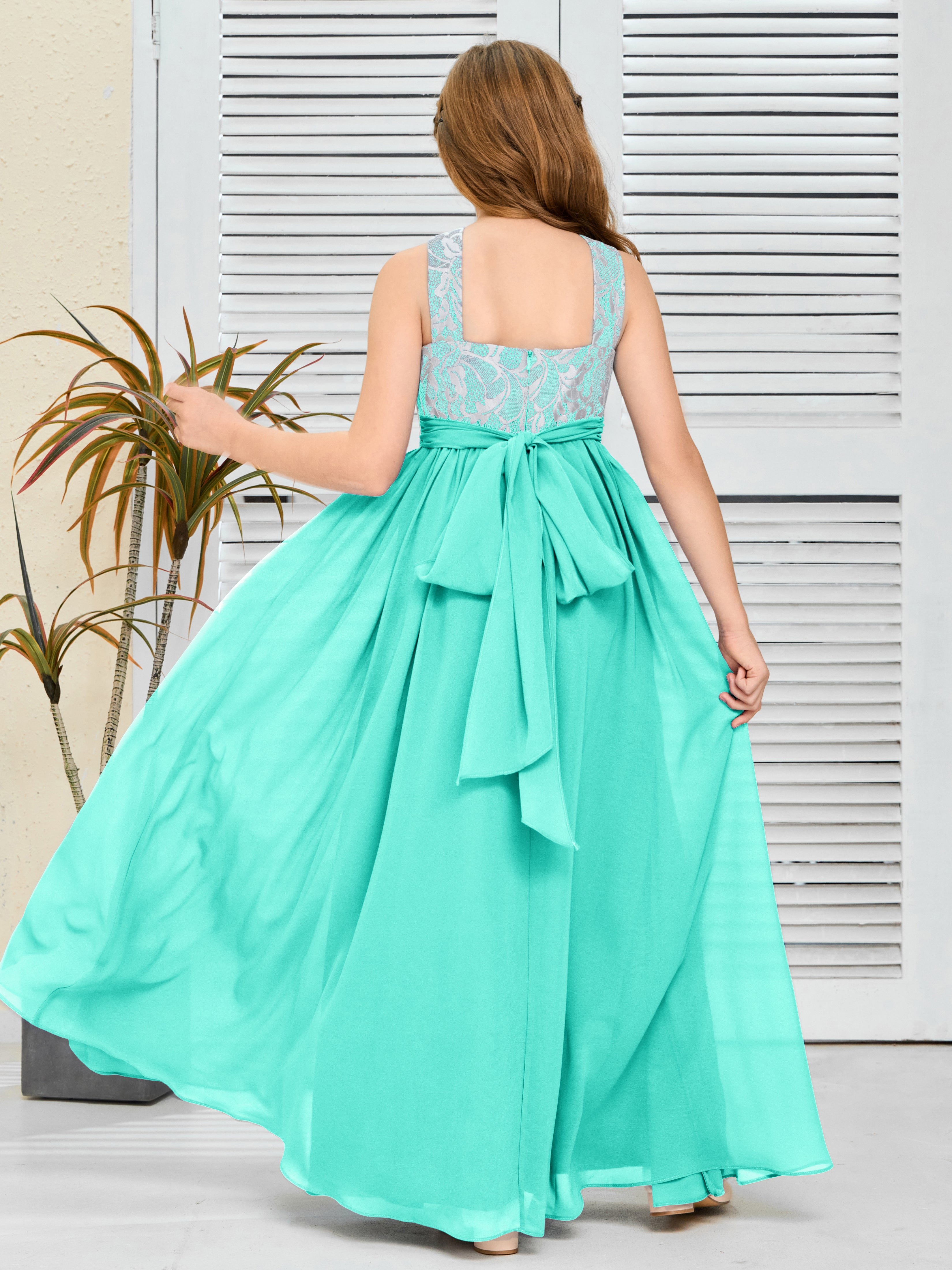 Lace Sleeveless Chiffon Junior Bridesmaid Dress With Belt