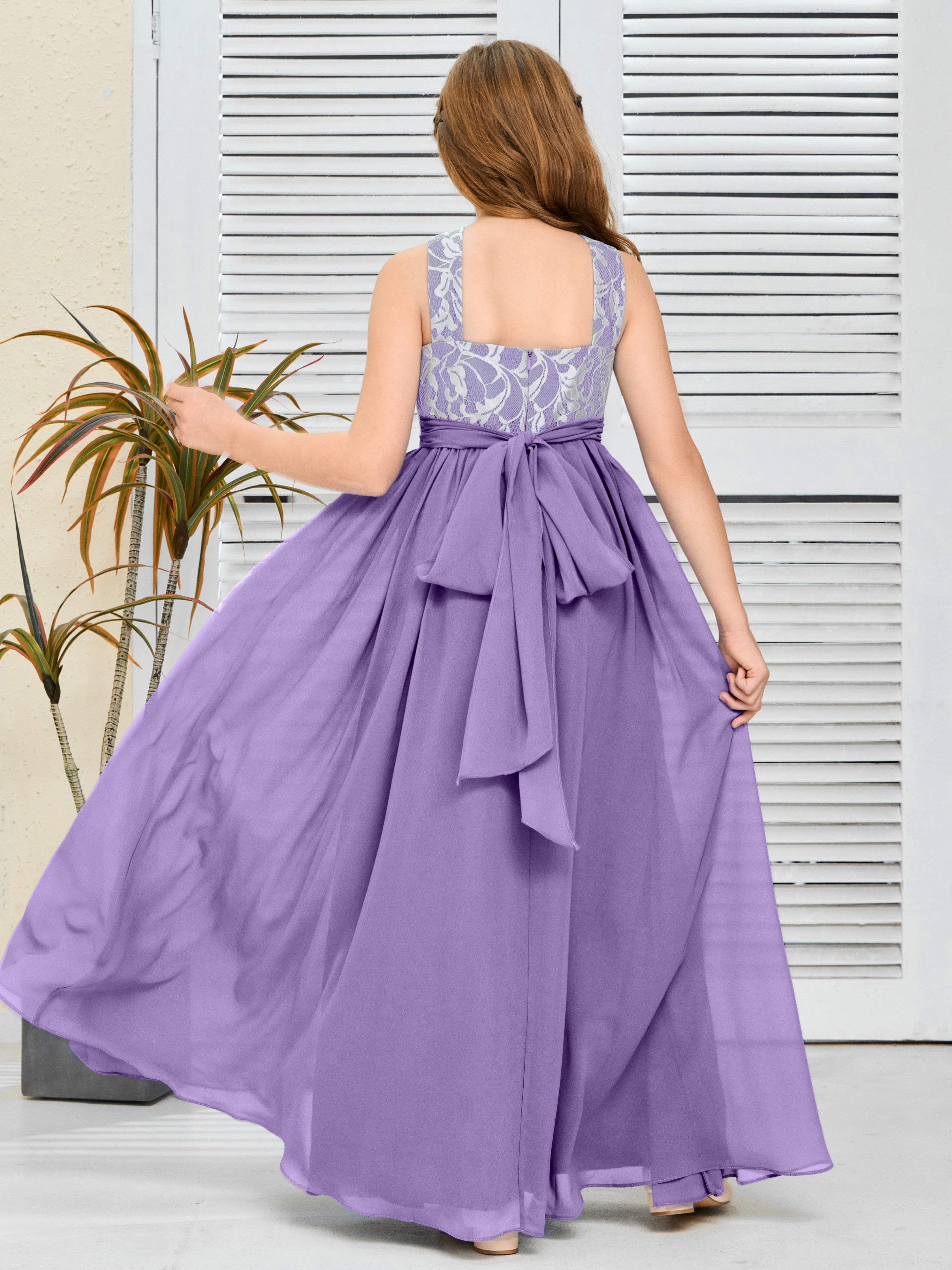 Lace Sleeveless Chiffon Junior Bridesmaid Dress With Belt