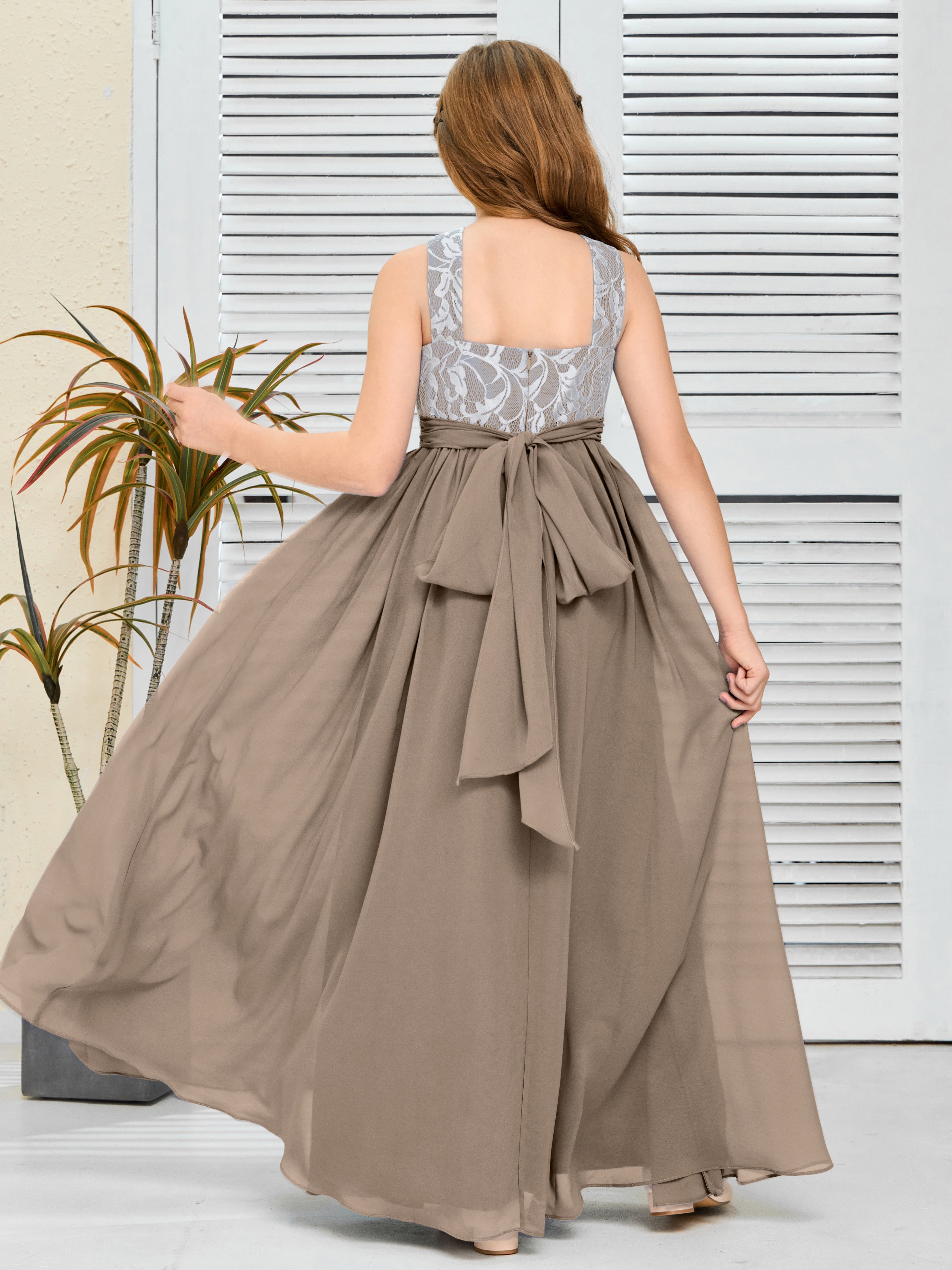 Lace Sleeveless Chiffon Junior Bridesmaid Dress With Belt