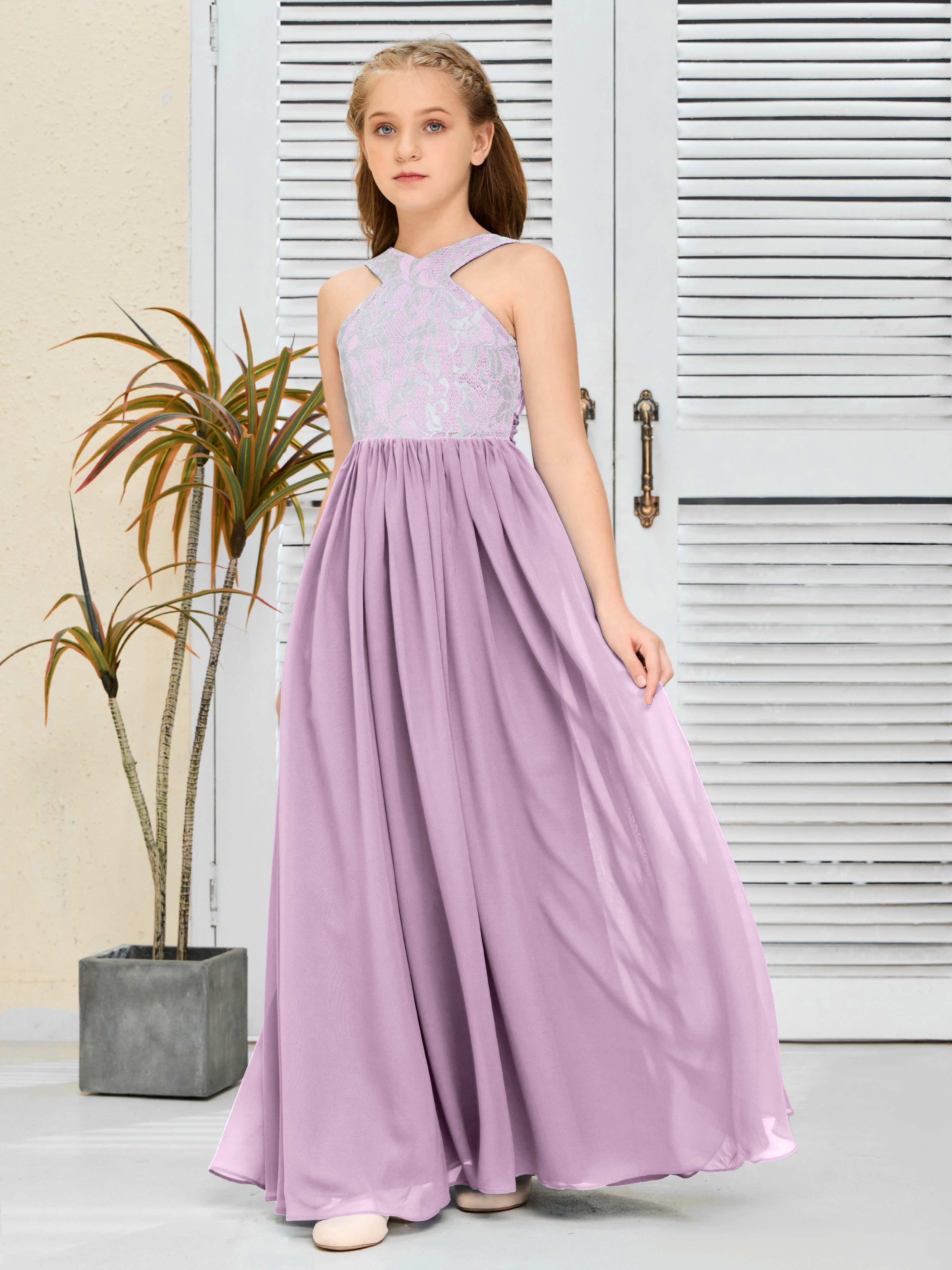 Lace Sleeveless Chiffon Junior Bridesmaid Dress With Belt