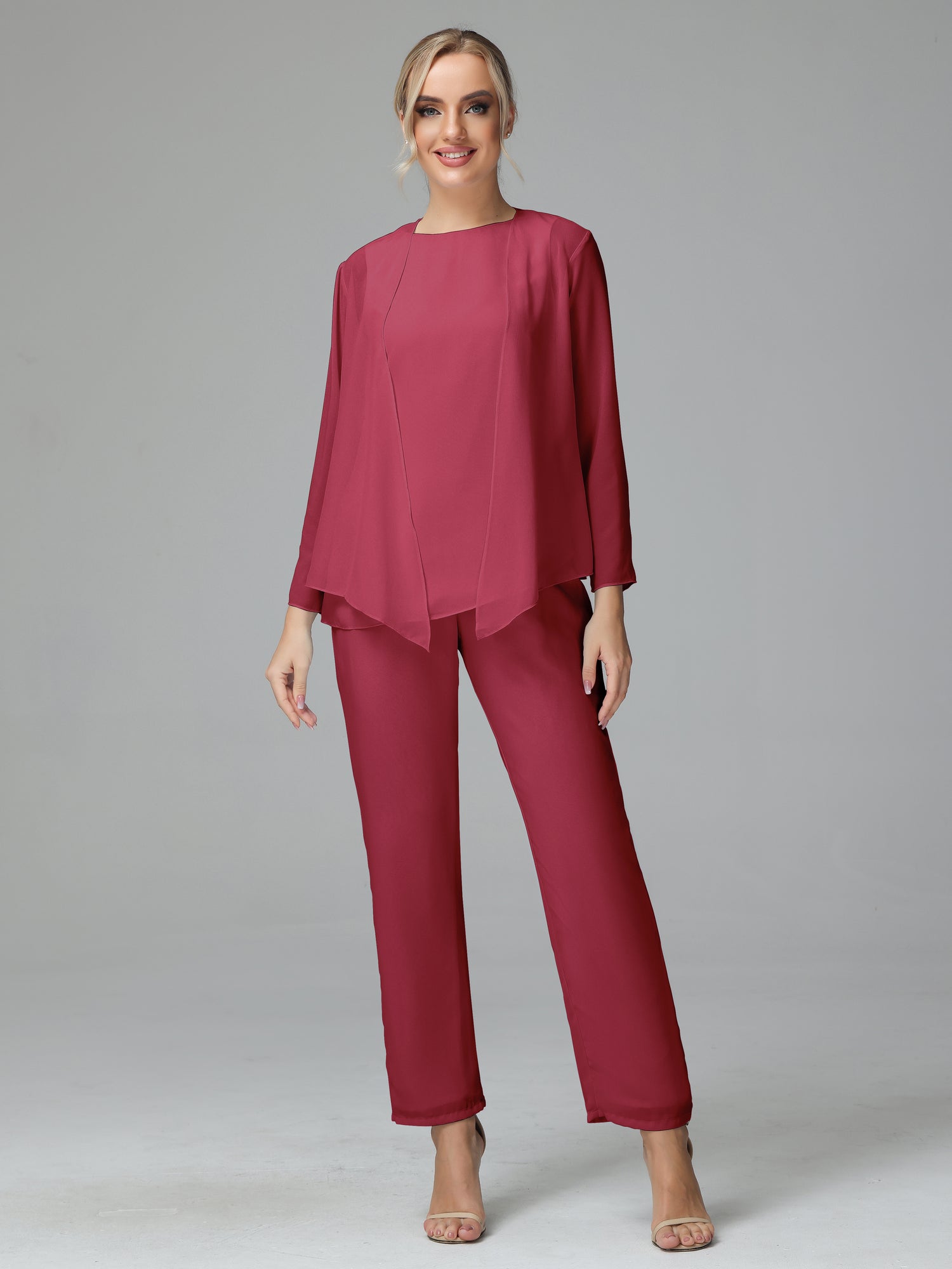 Long Sleeves Chiffon Mother of the Bride Dress Pant Suits