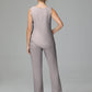 Long Sleeves 3 Pieces Chiffon Mother of Bride Dress Pant Suits