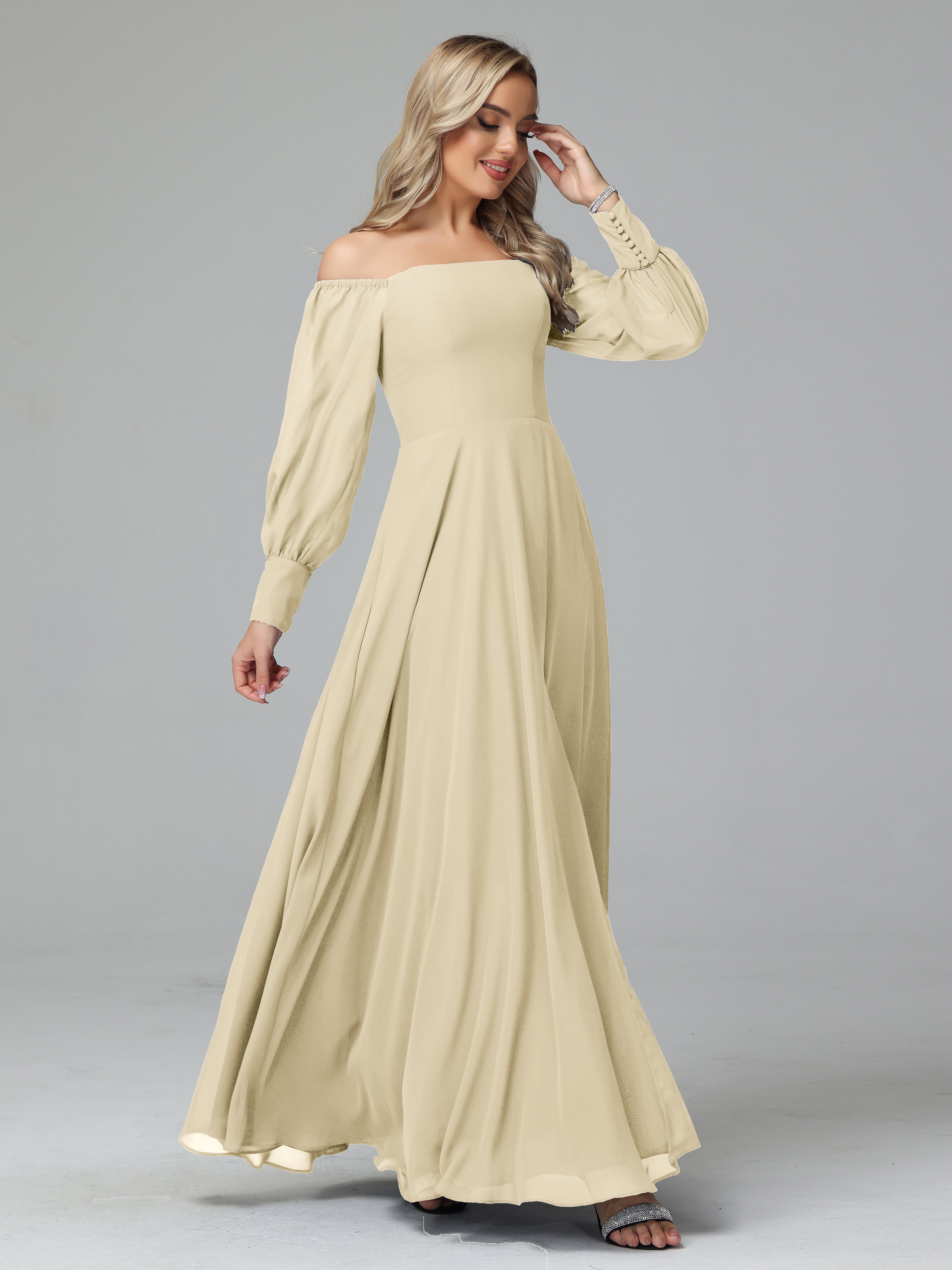 Mirabelle Long Sleeves Off Shoulder Chiffon Bridesmaid Dresses