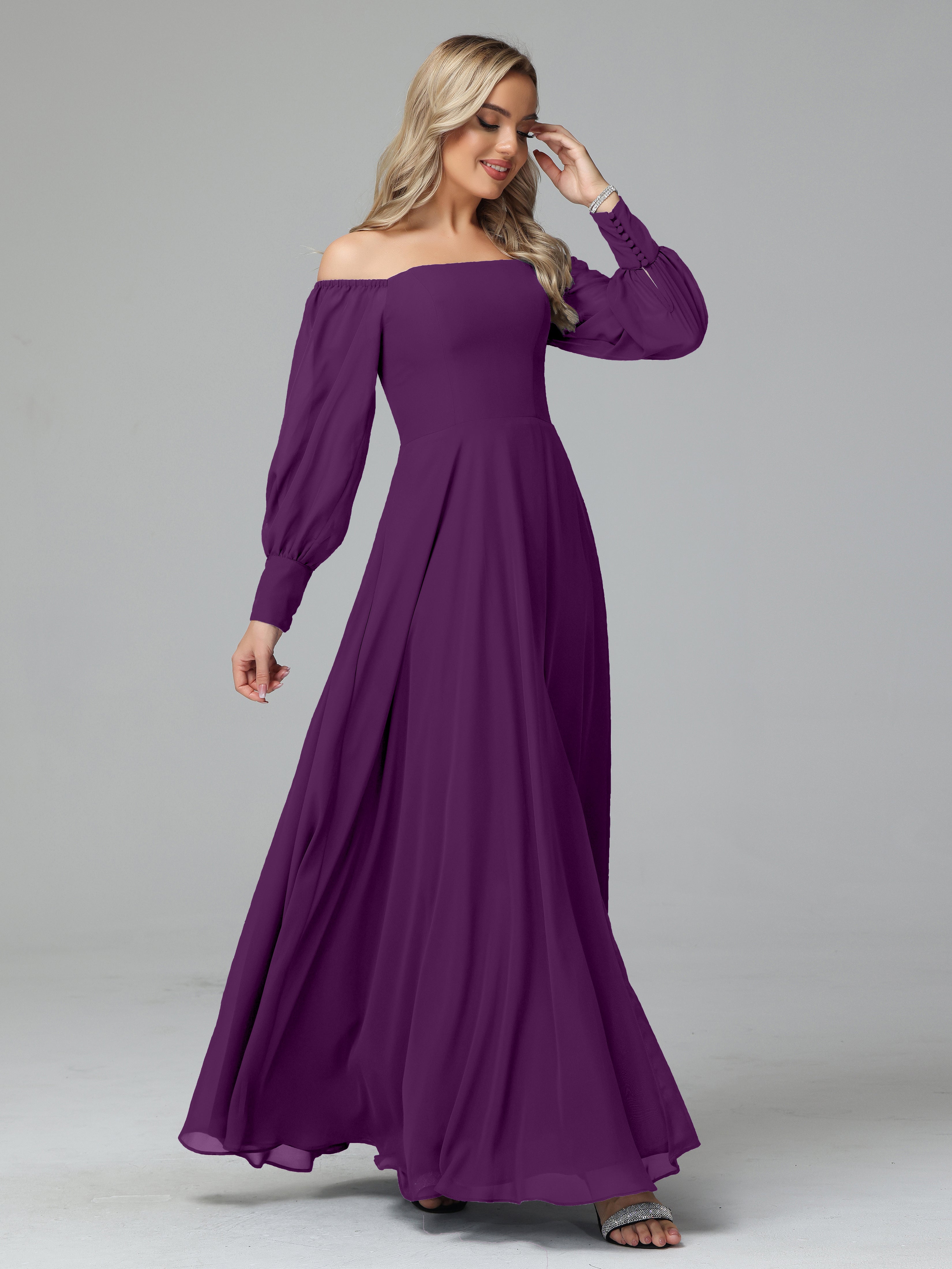 Mirabelle Long Sleeves Off Shoulder Chiffon Bridesmaid Dresses