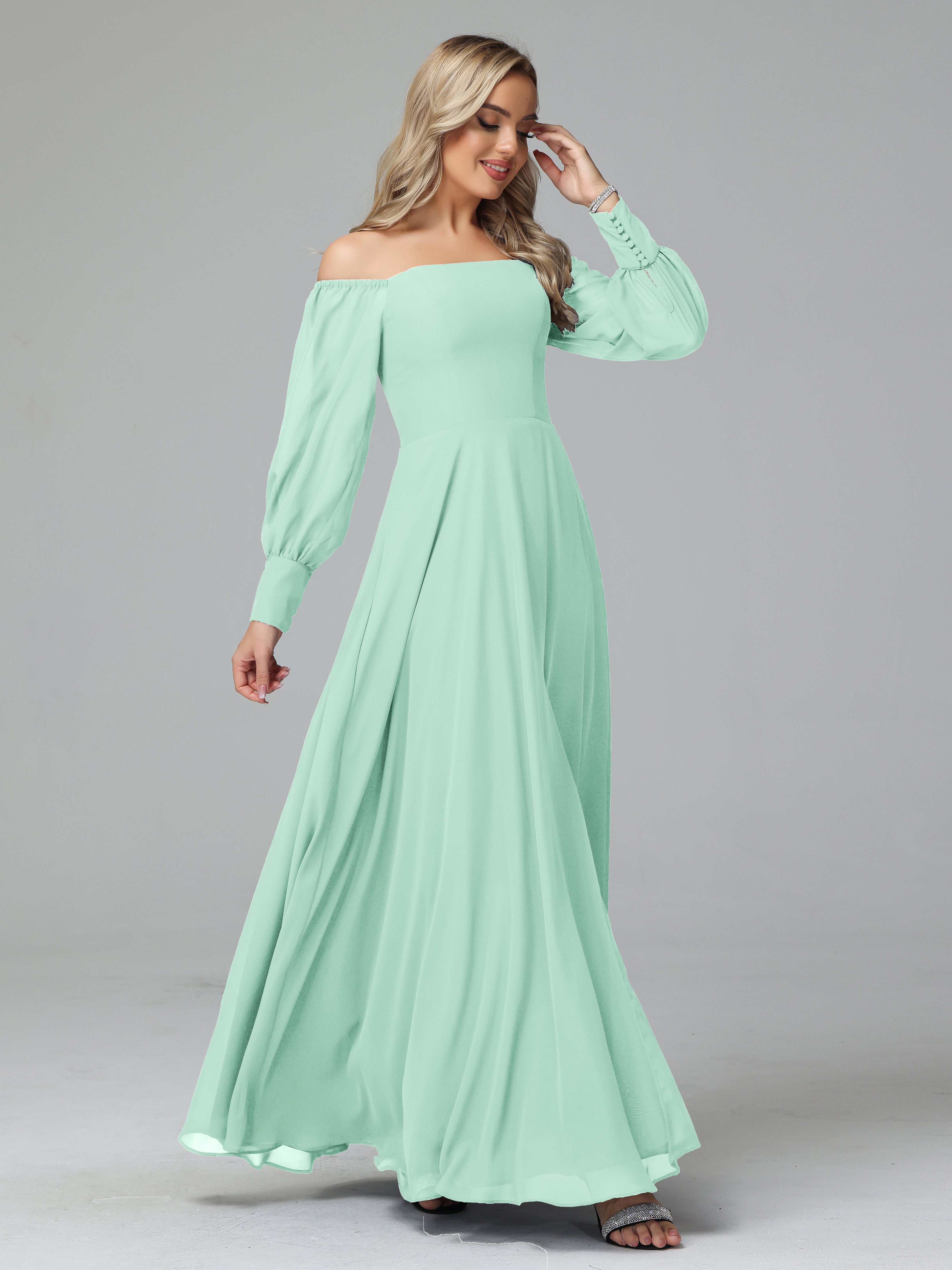 Mirabelle Long Sleeves Off Shoulder Chiffon Bridesmaid Dresses