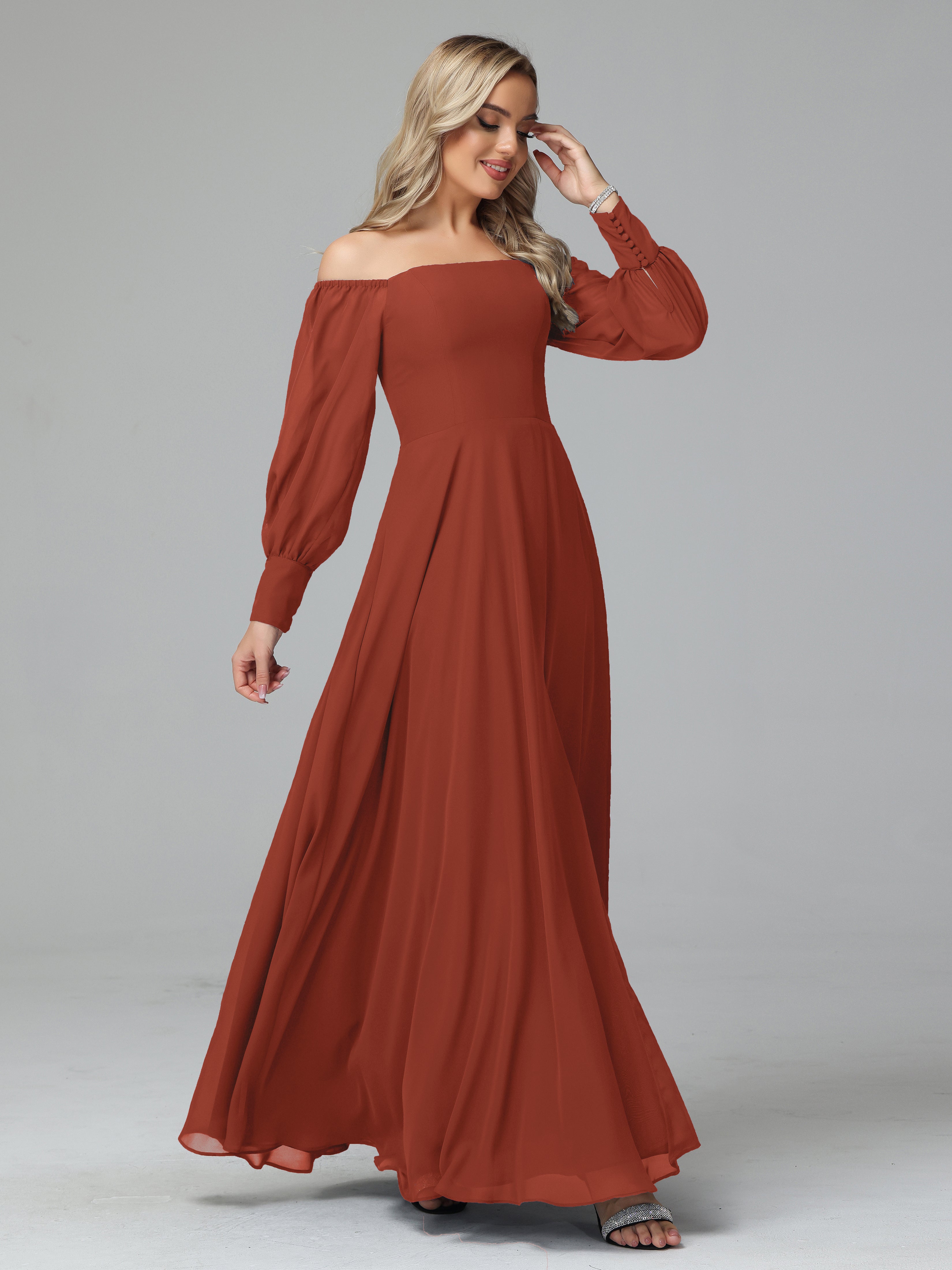 Mirabelle Long Sleeves Off Shoulder Chiffon Bridesmaid Dresses