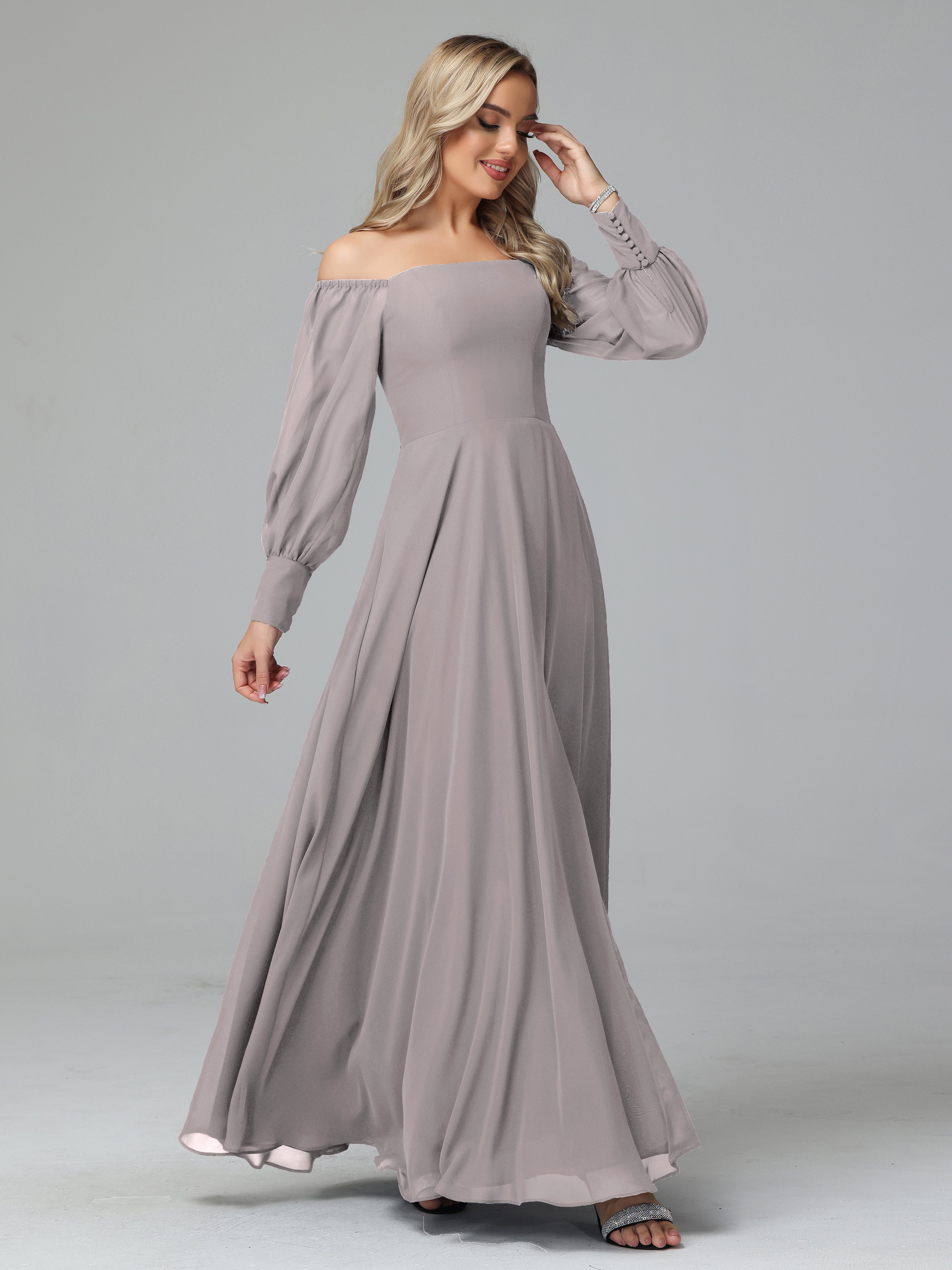 Mirabelle Long Sleeves Off Shoulder Chiffon Bridesmaid Dresses