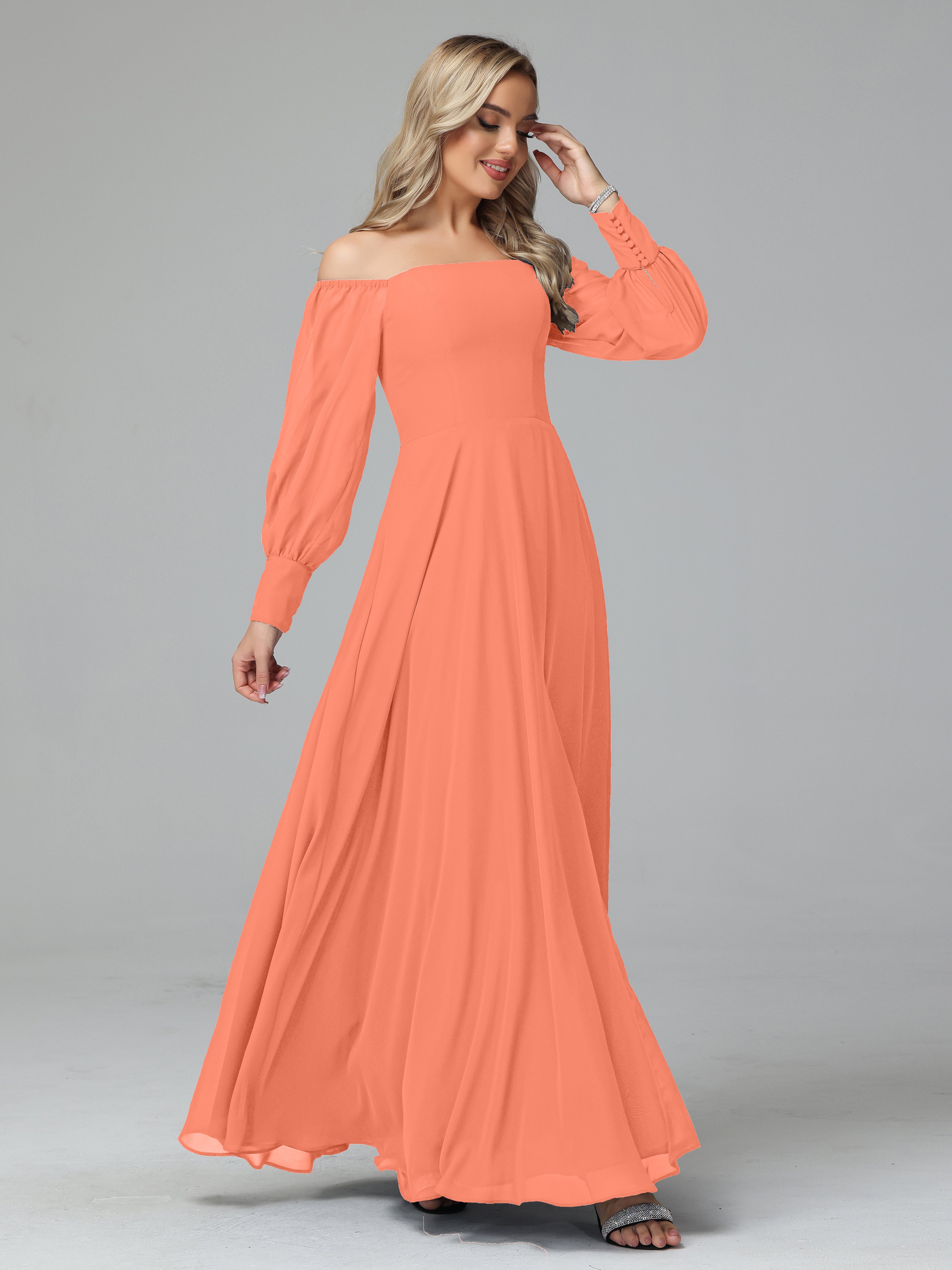 Mirabelle Long Sleeves Off Shoulder Chiffon Bridesmaid Dresses