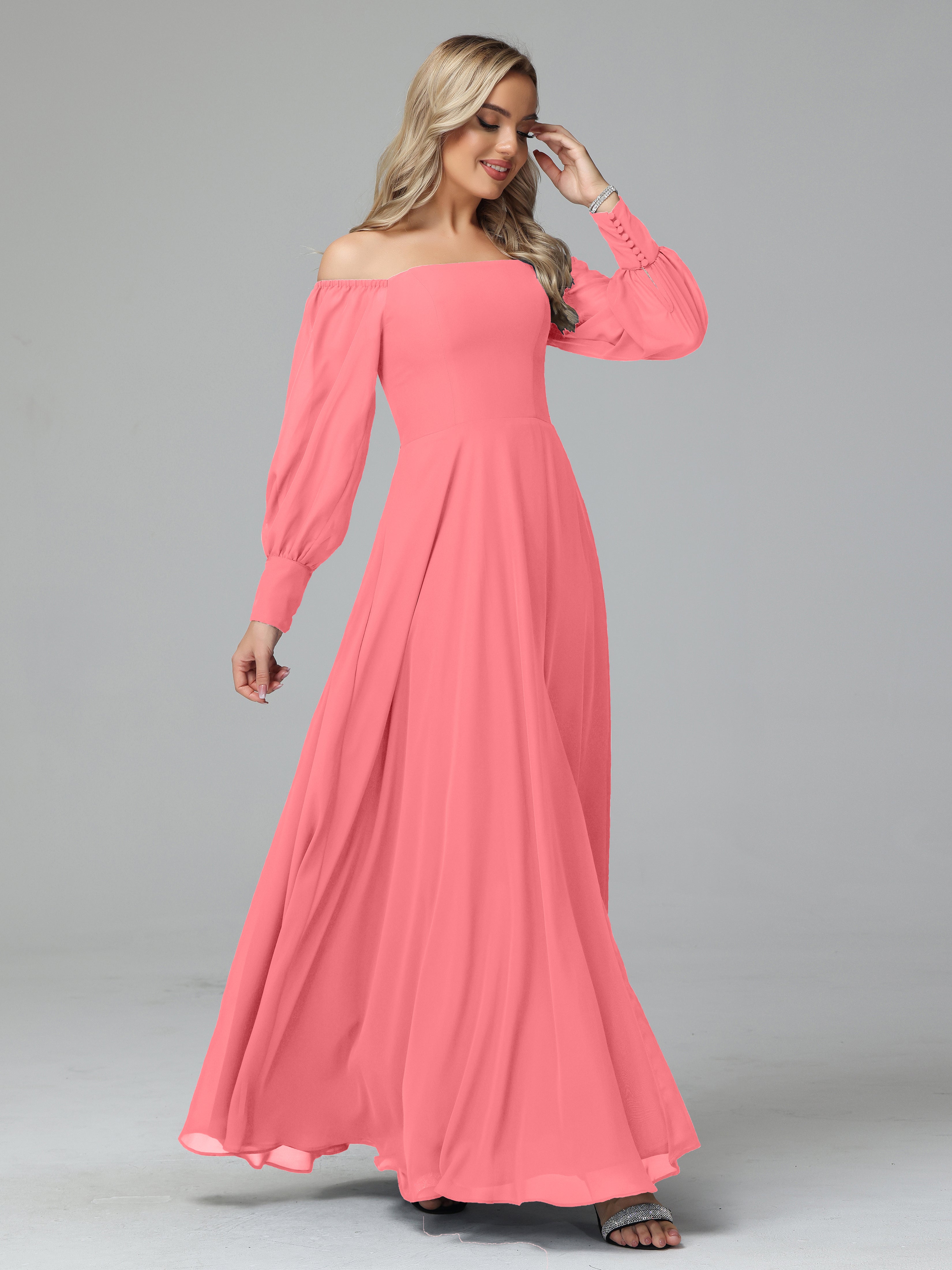 Mirabelle Long Sleeves Off Shoulder Chiffon Bridesmaid Dresses