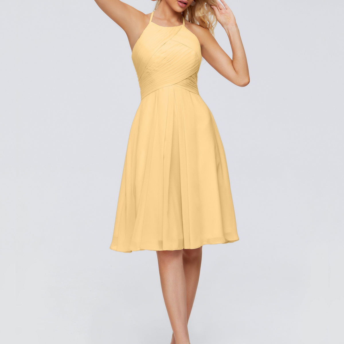 Bridesmaid Dresses Light Gold Knee Length Chiffon Bridesmaid Dresses B