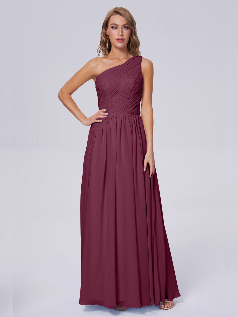 Short Chiffon Bridesmaid Dress with V Neck Mulberry