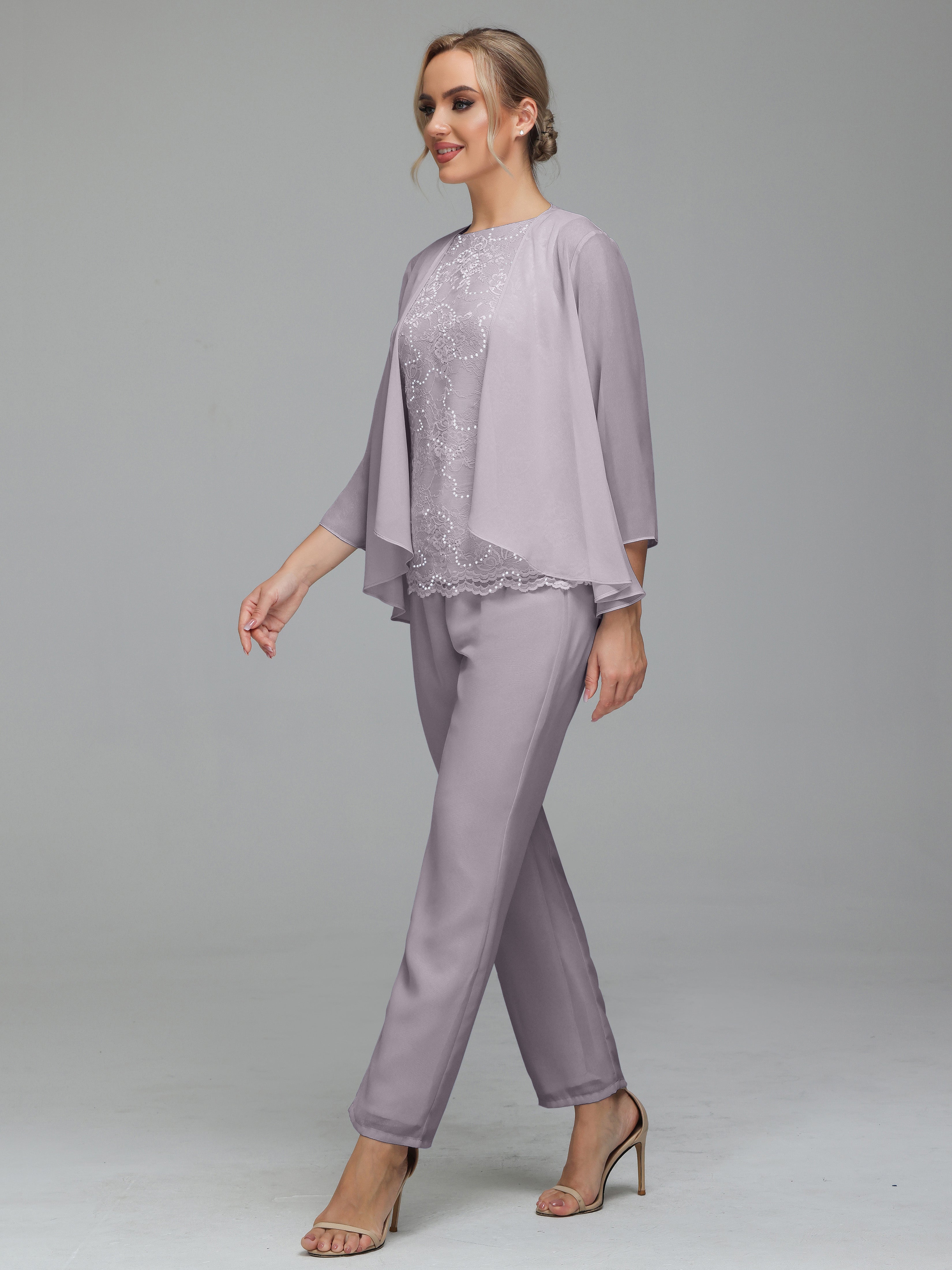 3 Pieces Chiffon Mother of Bride Dress Pant Suits Cicinia